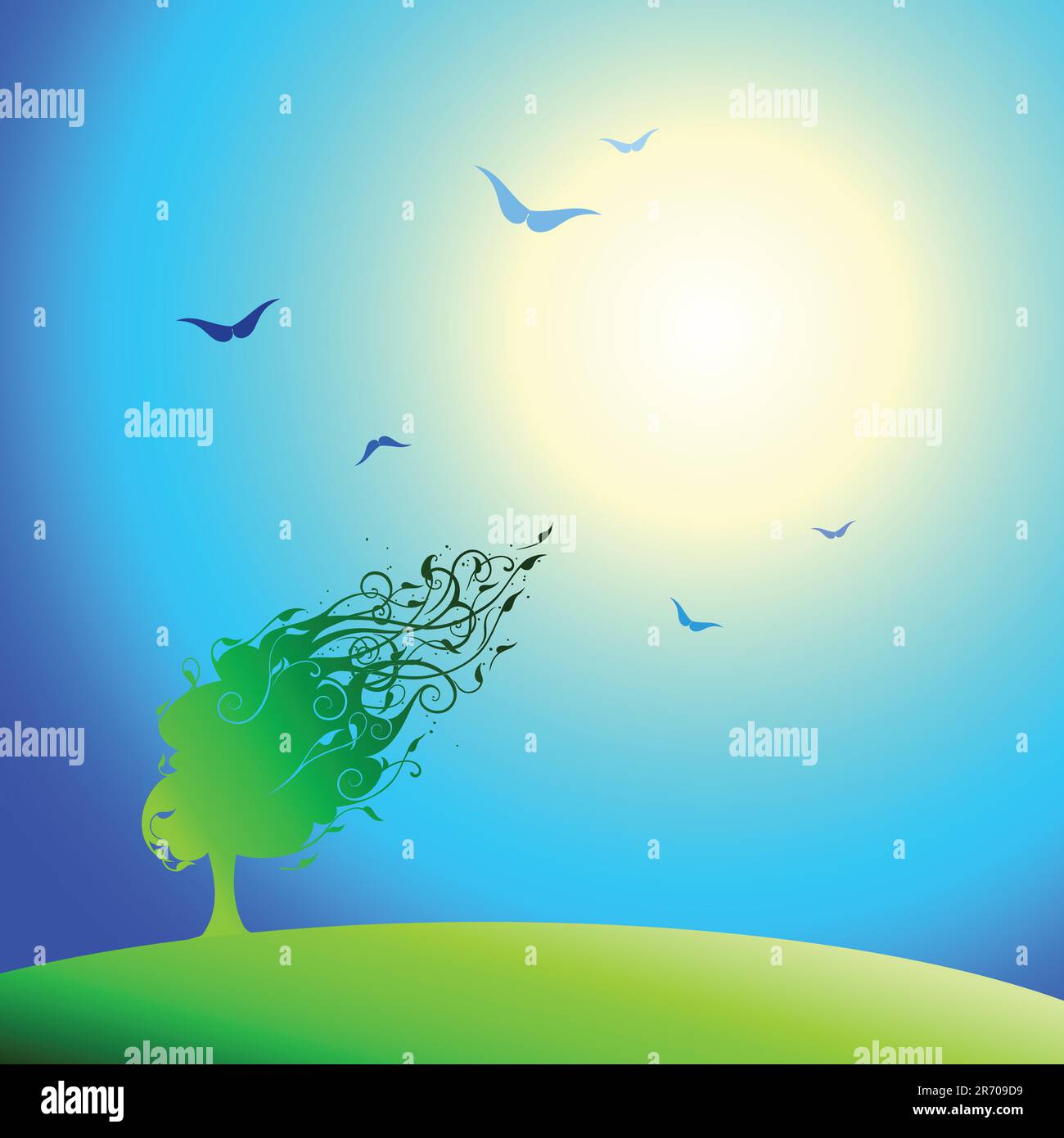 abstract landscape with tree, this illustration may be useful as designer work Stock Vector