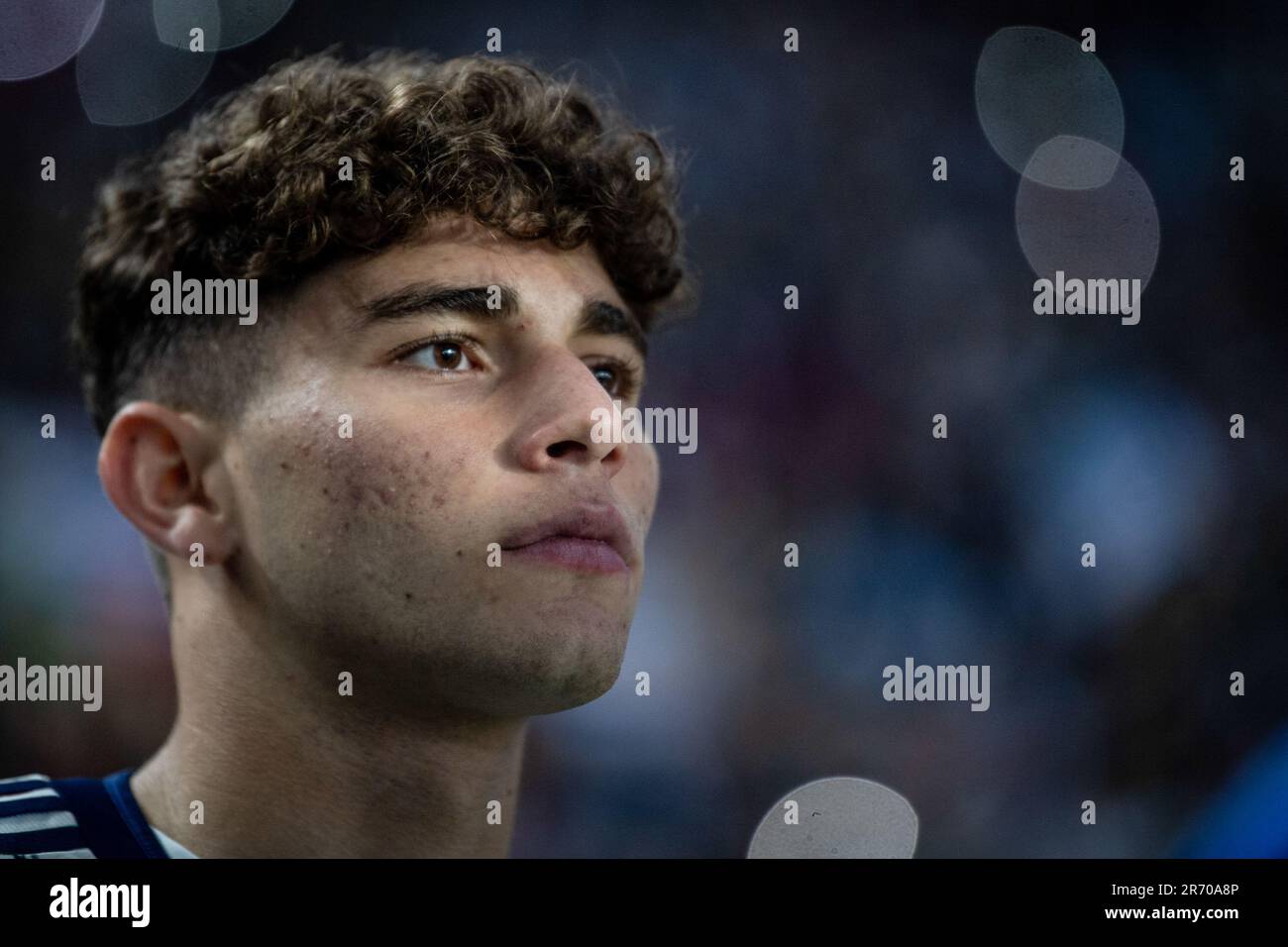 Simone Pafundi of Italy looks on during the FIFA U-20 World Cup Argentina 2023 Final match between Italy and Uruguay at Estadio La Plata. Stock Photo