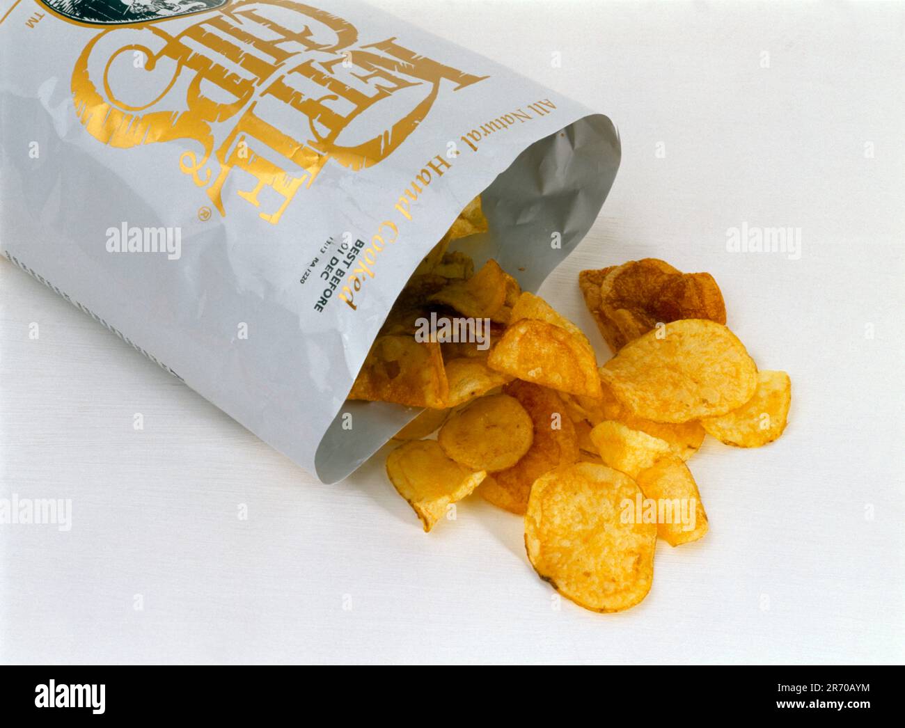 Close up of a Packet of Ready Salted Kettle Chips (Crisps) Stock Photo