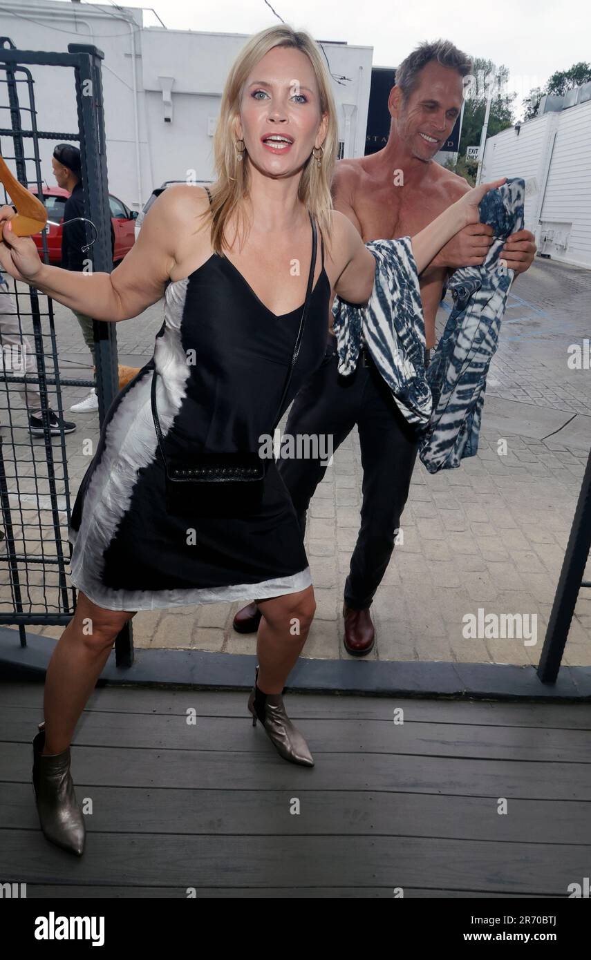 Studio City, Ca. 11th June, 2023. Natasha Henstridge, Chris Browning at the What Are You Waiting For! Launch featuring Michelle Jonas designs at Trim A Salon in Studio City, California on June 11, 2023. Credit: Faye Sadou/Media Punch/Alamy Live News Stock Photo