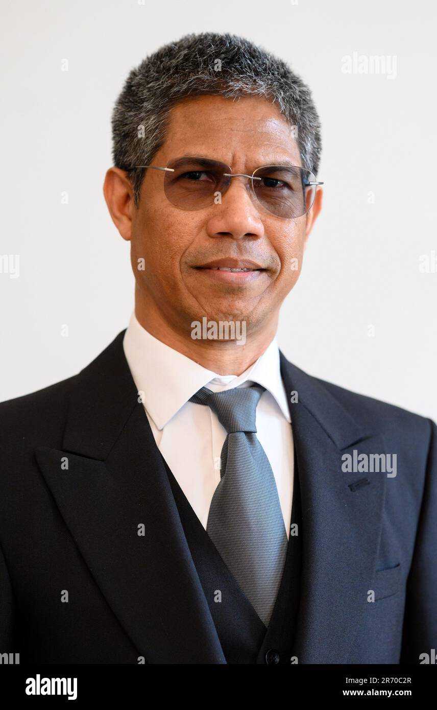 Berlin, Germany. 12th June, 2023. Jorge Trindade Neves de Camões, Ambassador of the Democratic Republic of Timor-Leste to Germany, stands at Bellevue Palace on the occasion of his accreditation by President Steinmeier. Ambassadors who are sent to the Federal Republic of Germany as representatives of their states must be accredited by the Federal President in order to perform their function. Credit: Bernd von Jutrczenka/dpa/Alamy Live News Stock Photo