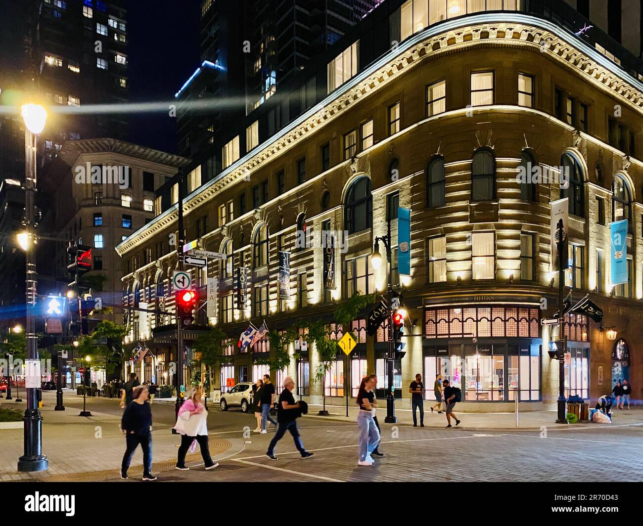 The night view of Saint Catherine Street in downtown Montreal Stock