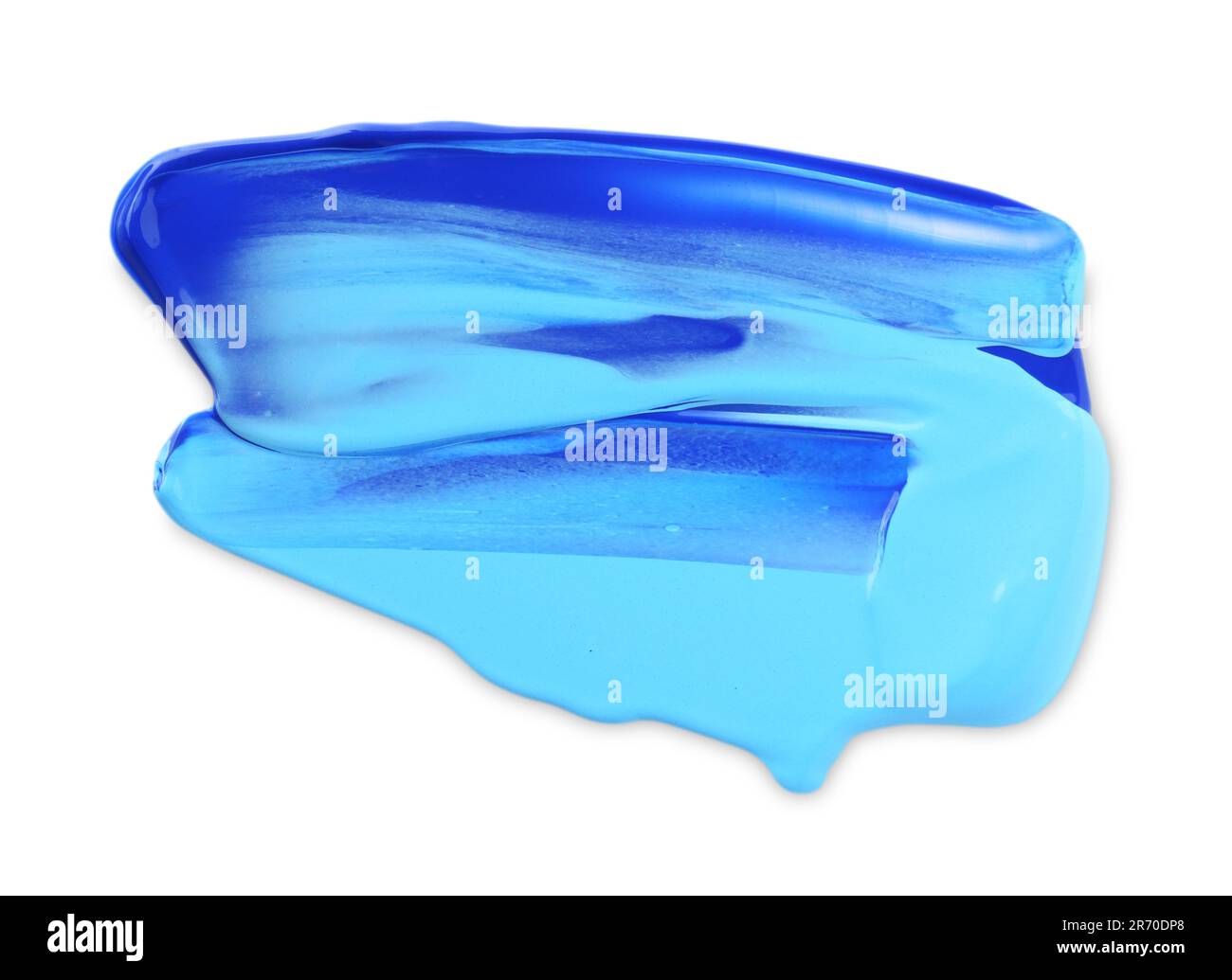 Light blue and purple paint samples on white background, top view Stock