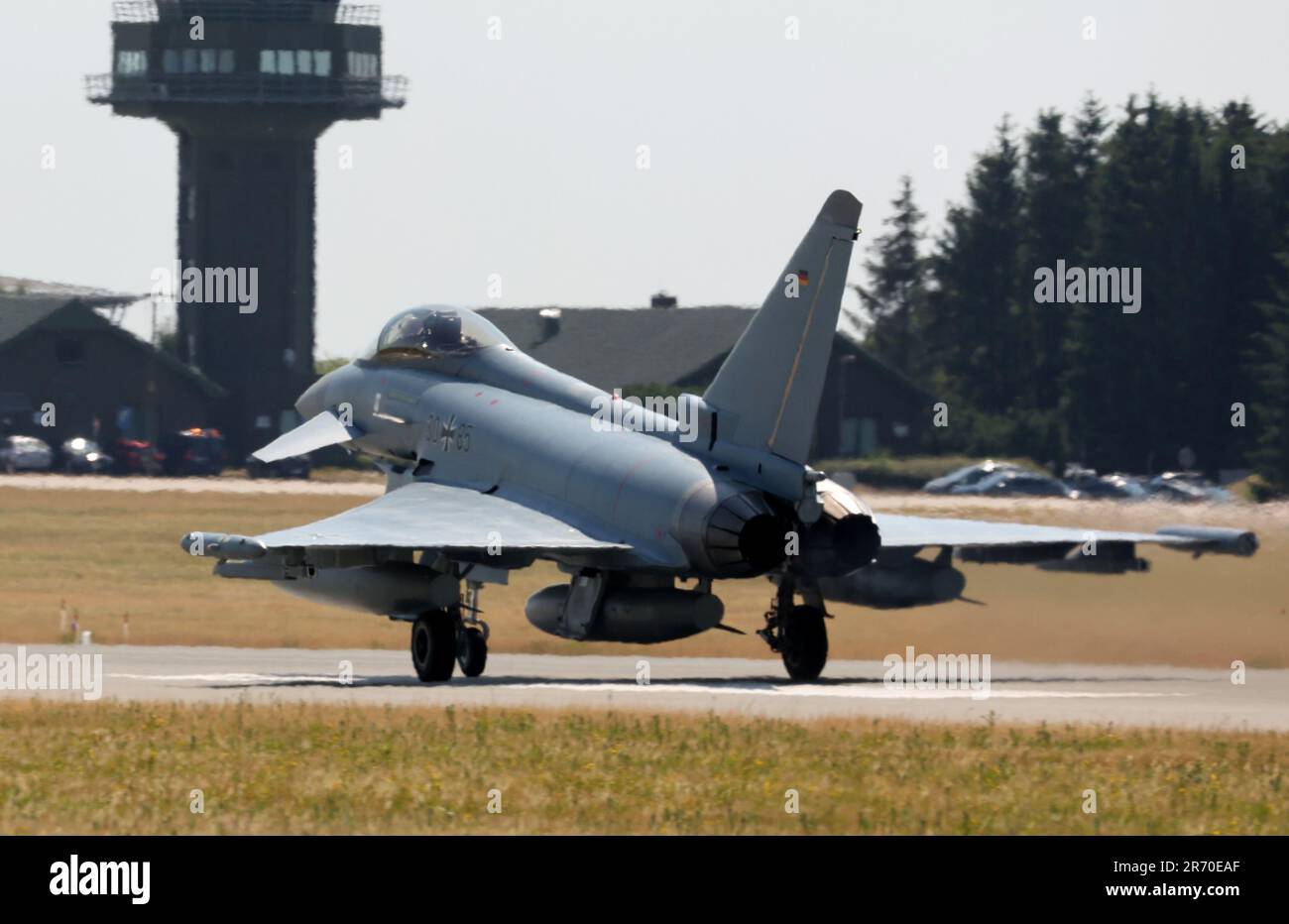 Laage, Germany. 12th June, 2023. A Bundeswehr Euofighter takes off from