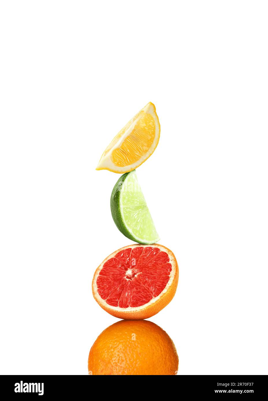 Stack of different fresh citrus fruits on white background Stock Photo