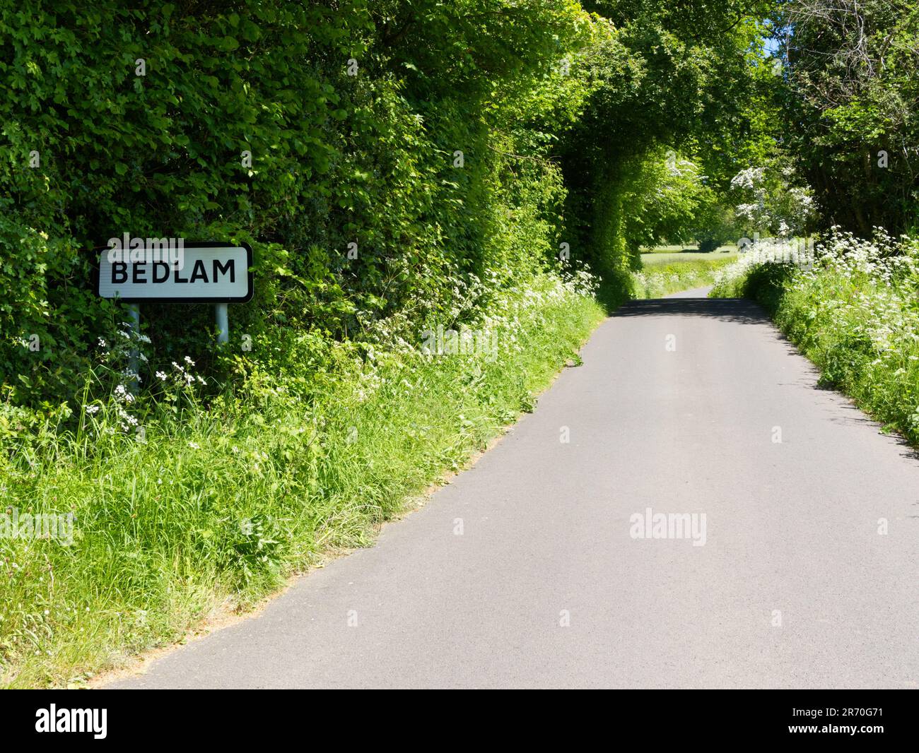 Sign for the hamlet of Bedlam, a former quarrying community on the slopes of Titterstone Clee Hill, Shropshire, UK Stock Photo