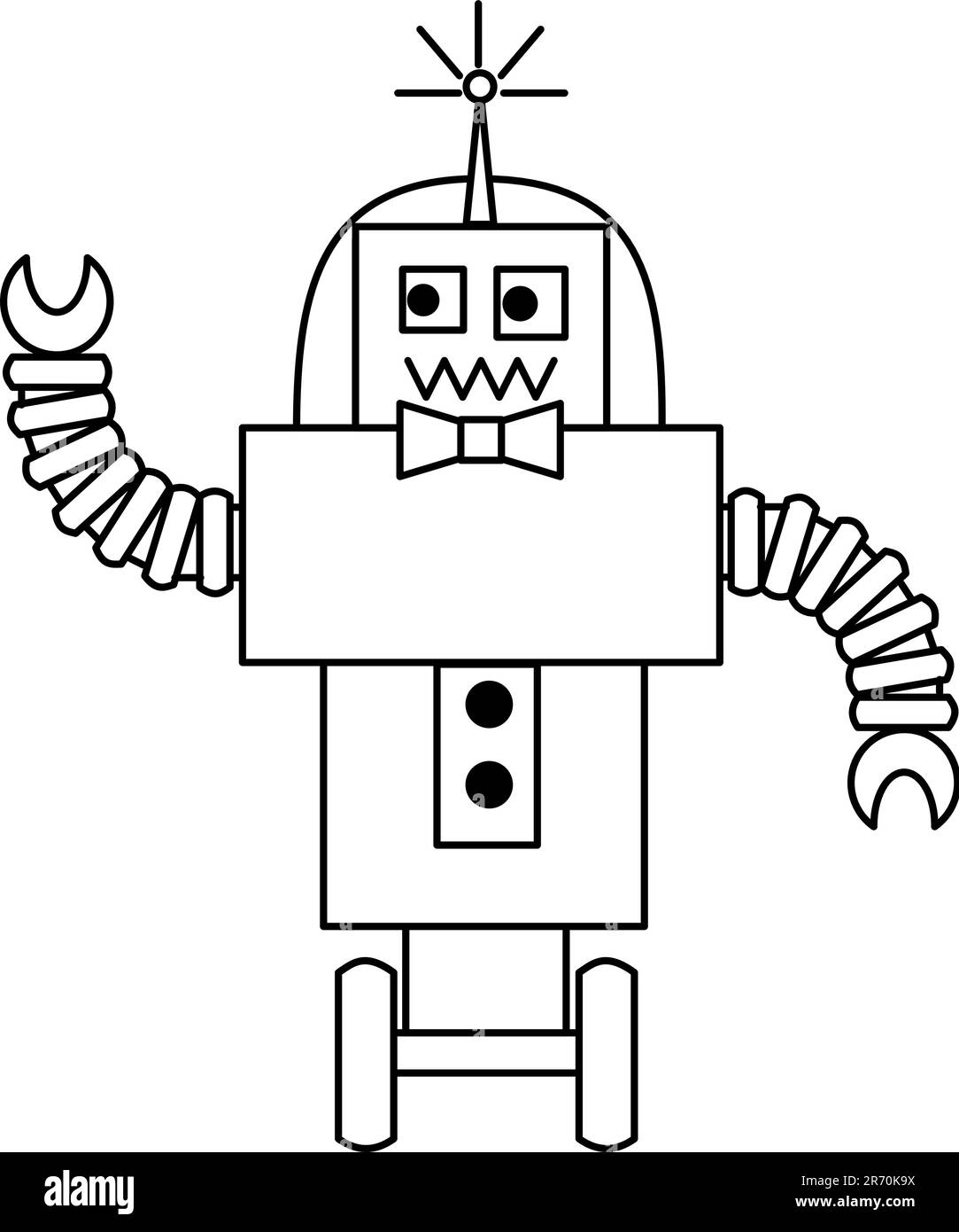 Black and White illustration of a Robot Stock Vector