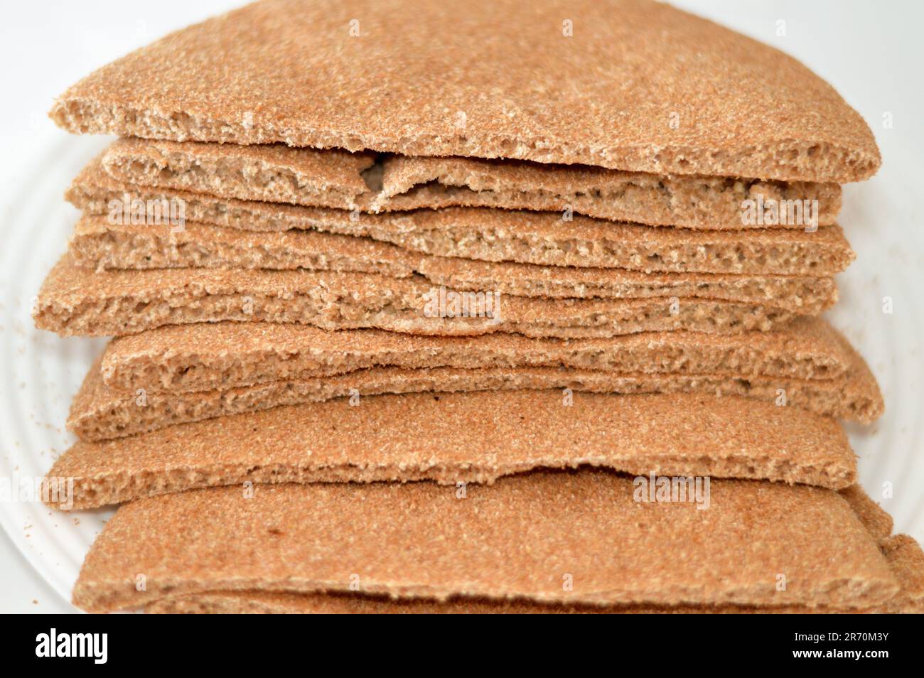 Brown baked pitta bread flatbread made mainly in bran, Bran breads used