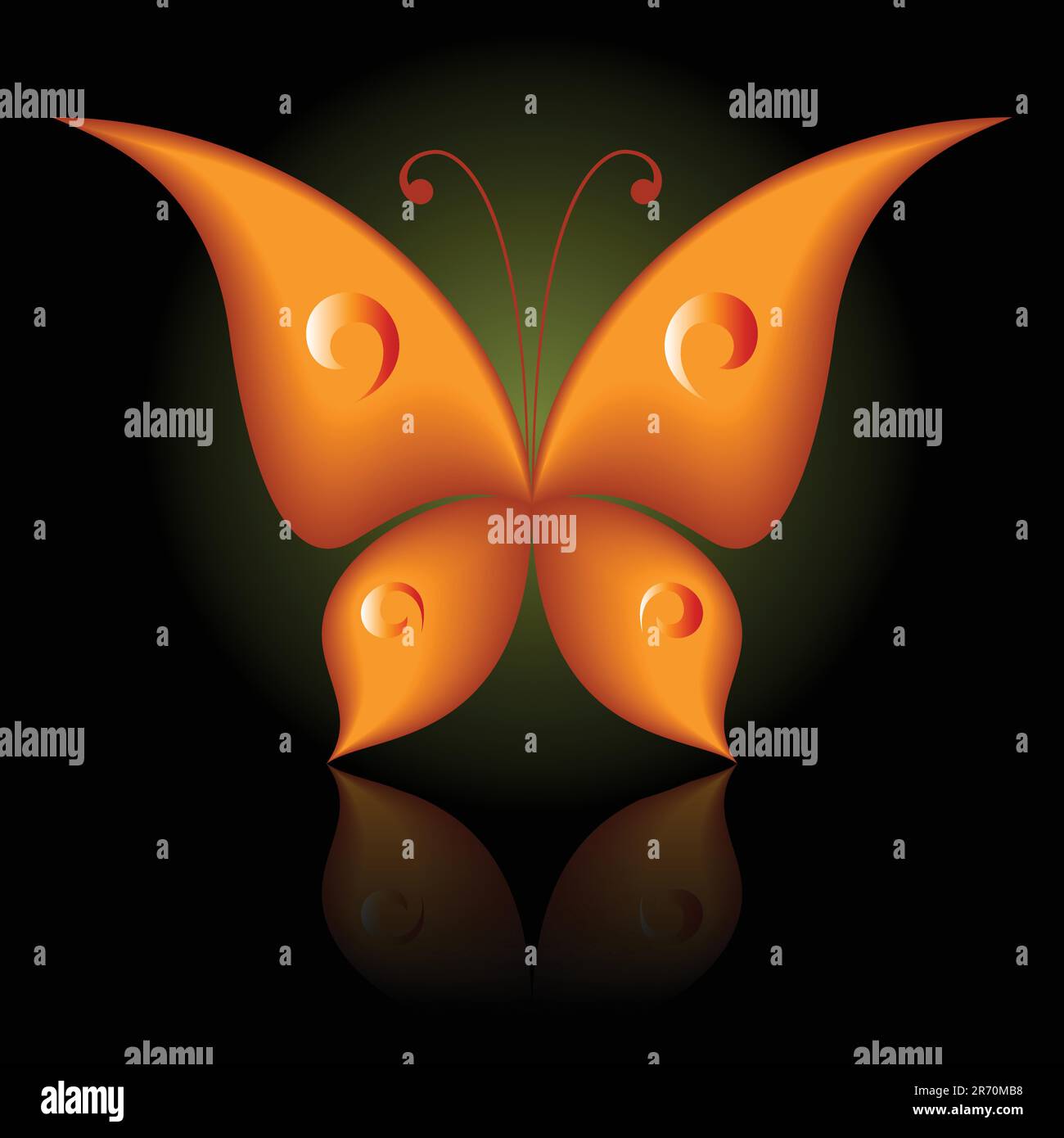 Vector illustration of orange icon simply butterfly on black background ...