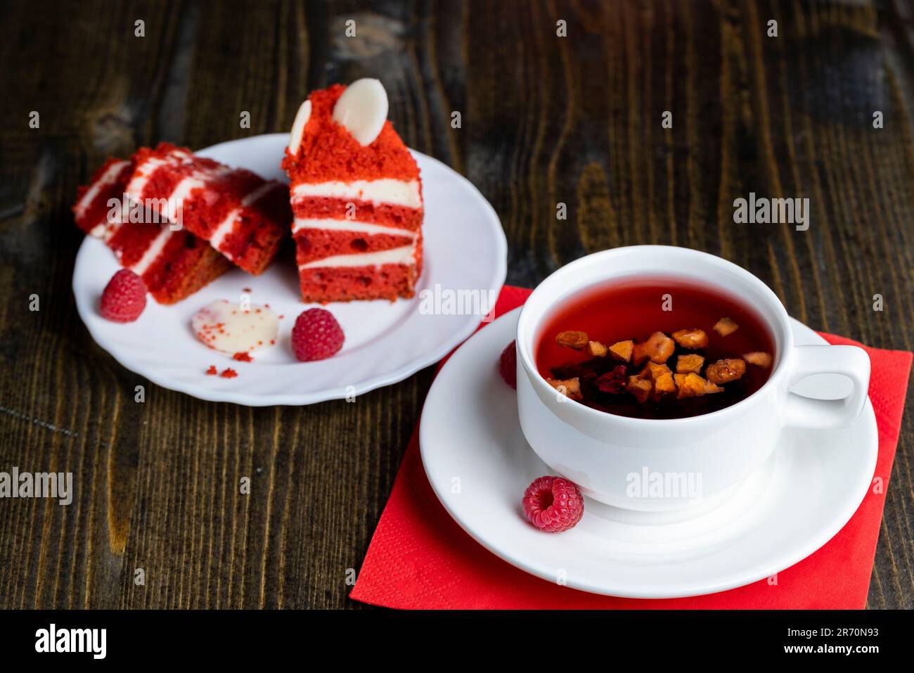 Red Cake Raspberry Sweet red cake with raspberry flavor, delicious dessert layered red ...