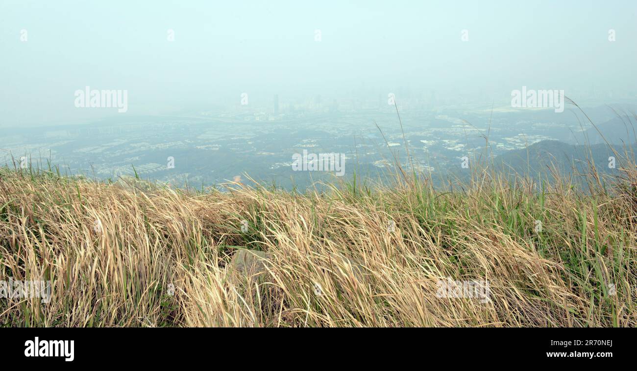 A view of Shenzhen from Kai Kung Shan mountain in the New Territories in Hong Kong. Stock Photo
