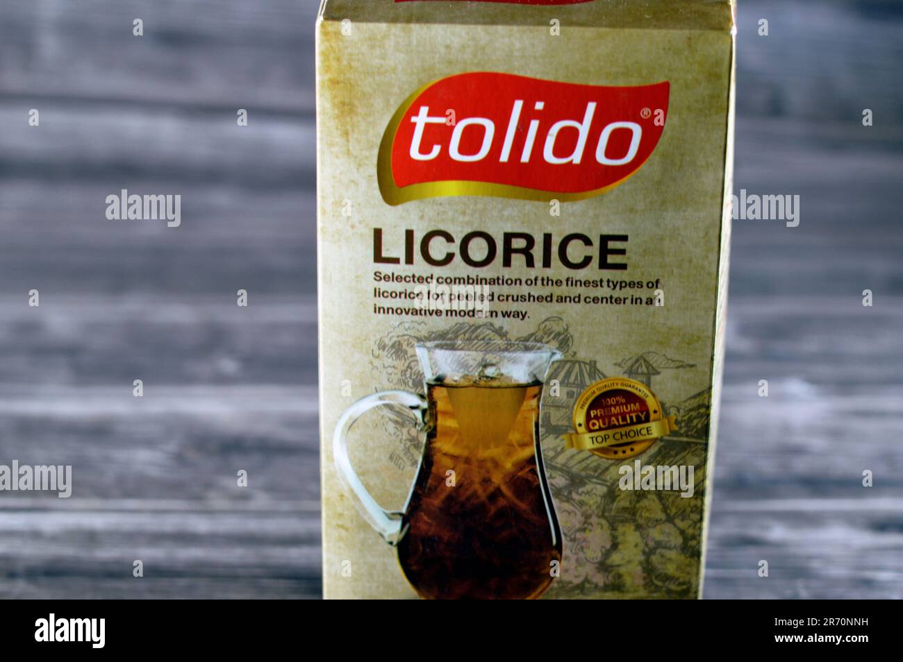 Cairo, Egypt, June 5 2023 Tolido crushed and peeled licorice