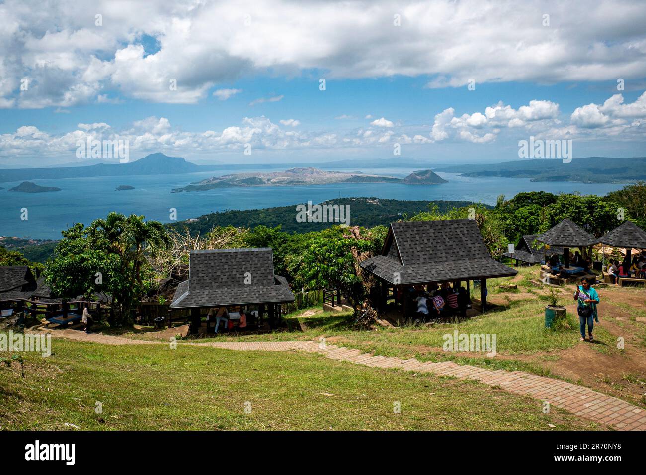 A perfect view of Taal Volcano and the Cottages at the Tagaytay, Picnic Groove. Stock Photo