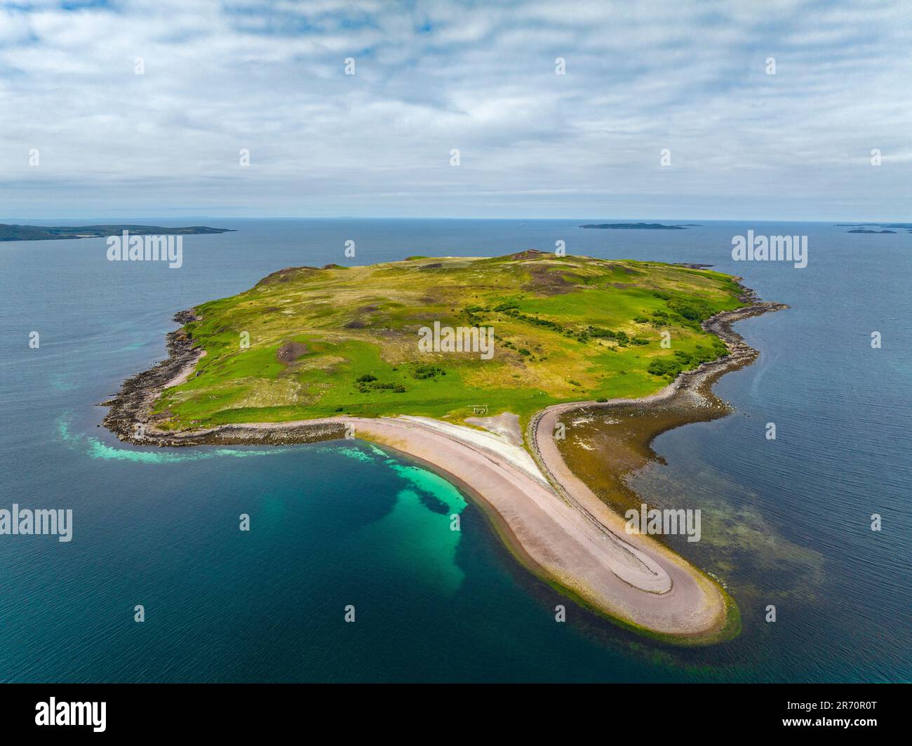 Aerial view of Gruinard Island on Gruinard Bay in Wester Ross, Scotland ...