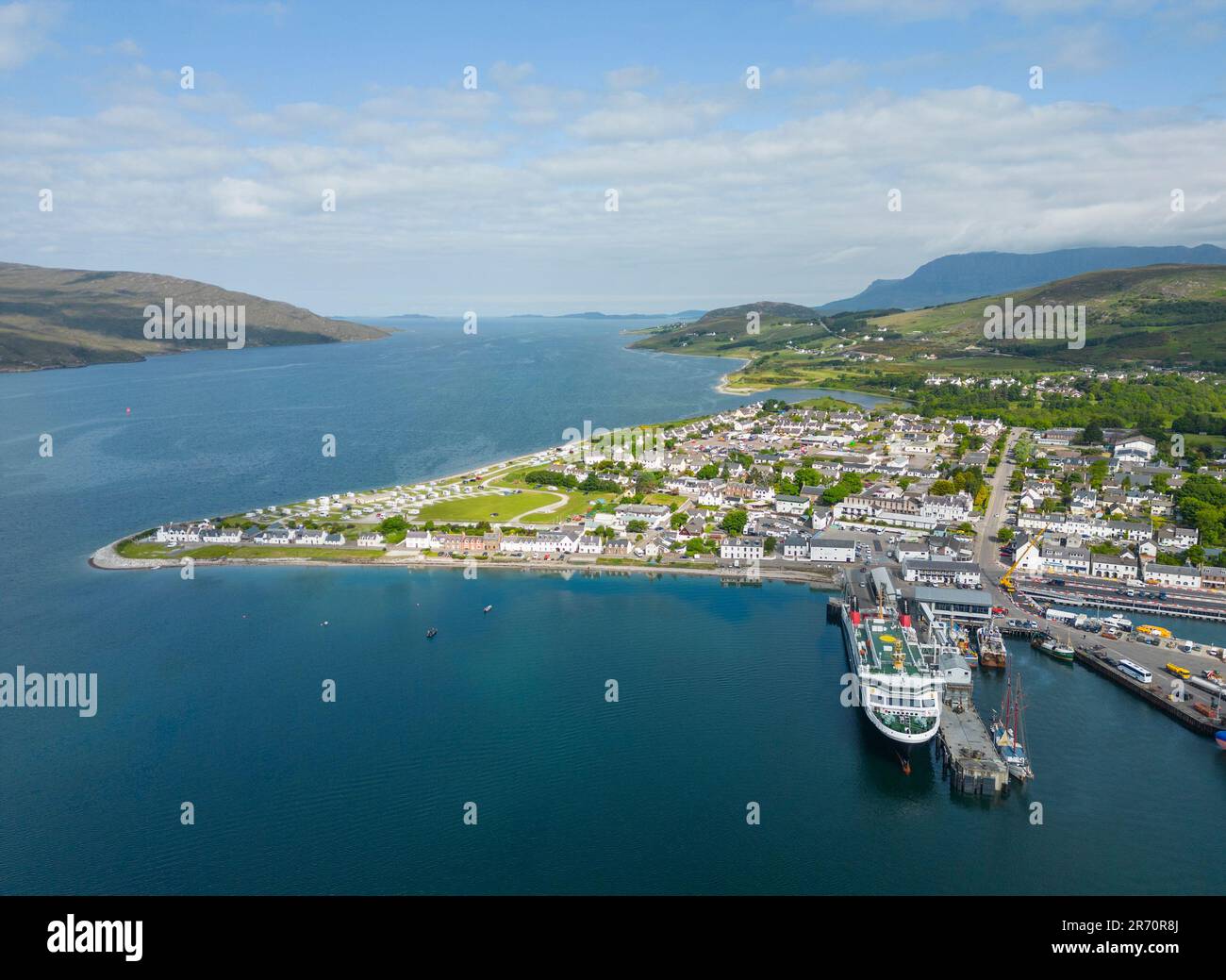 Aerial view of Ullapool in Ross and Cromarty, Scotland, UK Stock Photo