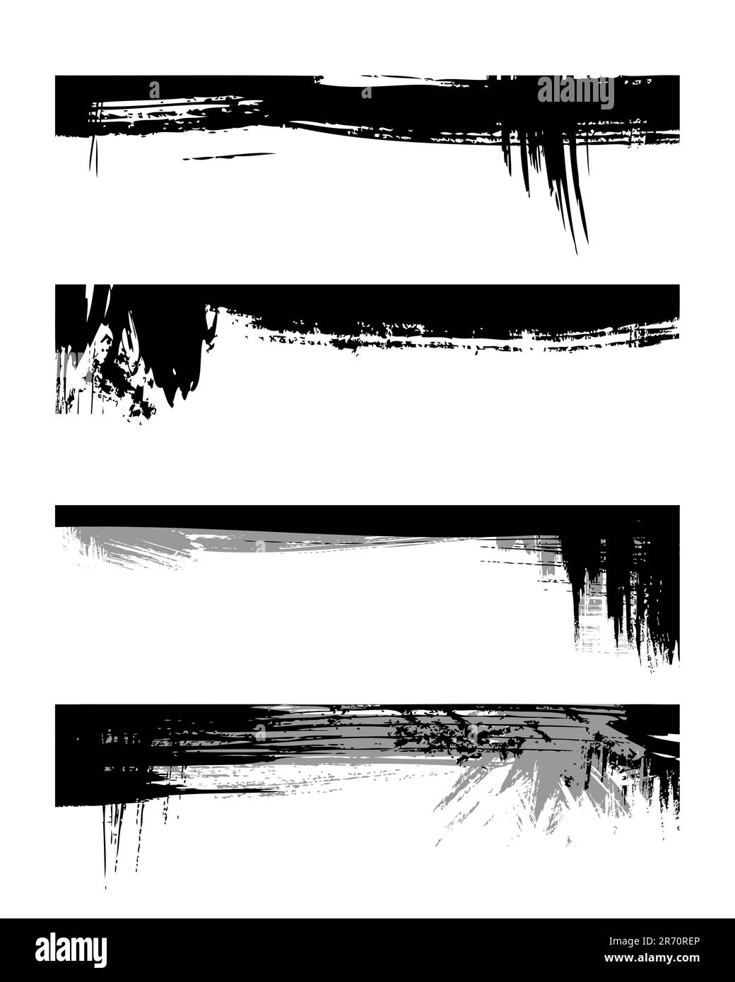 Set of grunge edges. Vector illustration in black color. Stock Vector