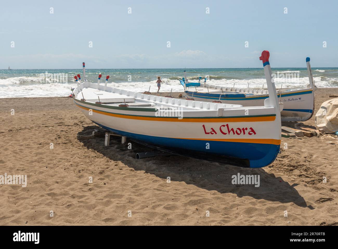 Torremolinos spain, Old traditional spanish rowing Boat (Jabega) on the