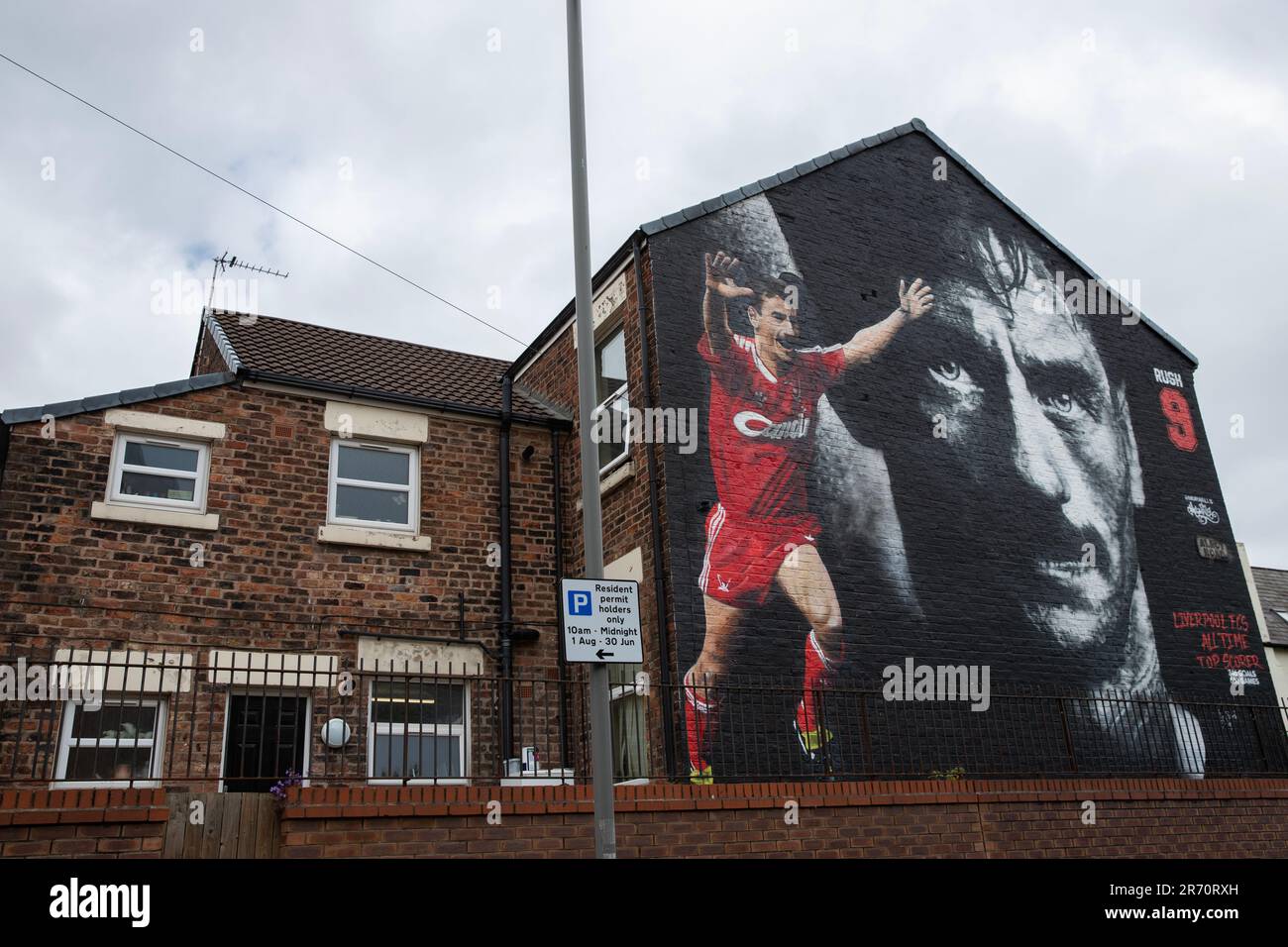 Mural of former Liverpool striker Ian Rush, painted by MurWalls, on the