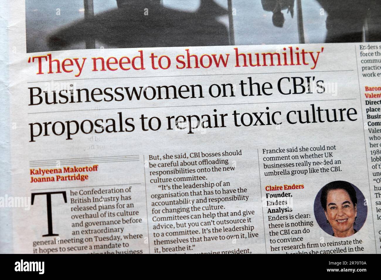 'Businesswomen on the CBI's proposals to repair toxic culture' Guardian