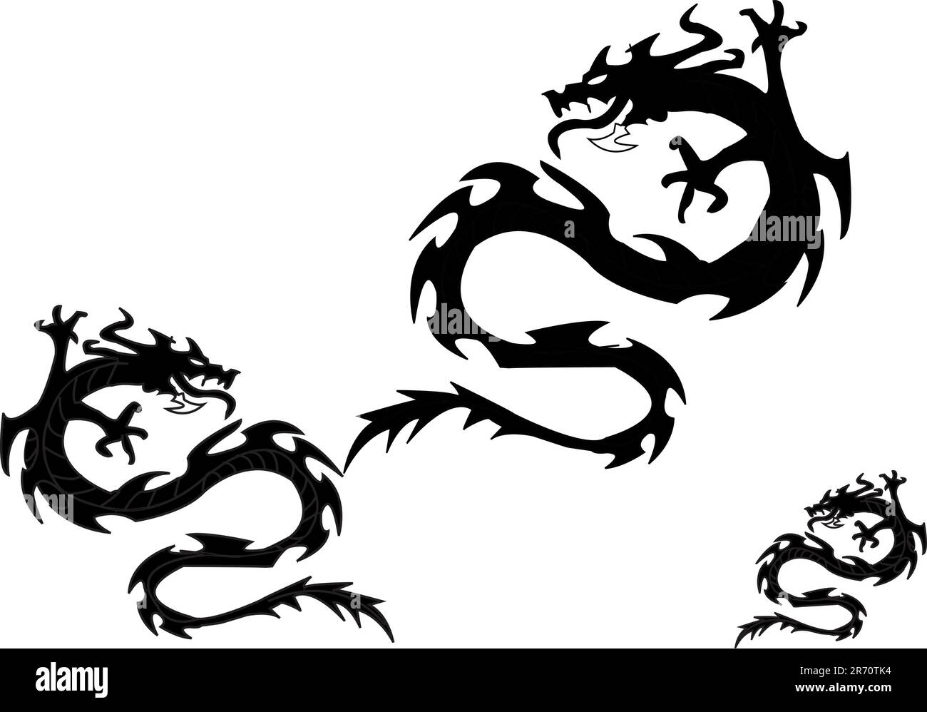 Silhouettes of dragons on a white background.. Vector Stock Vector
