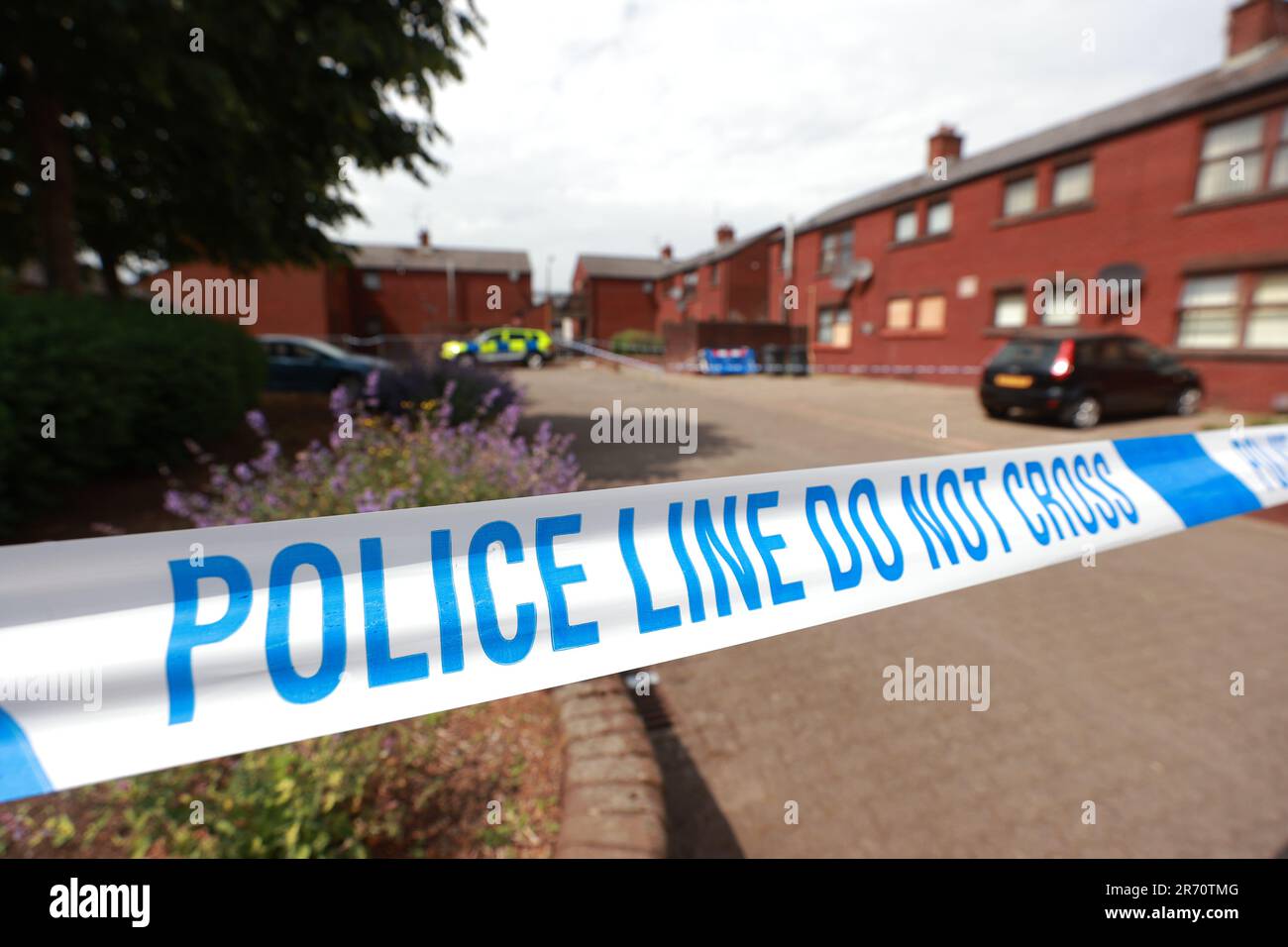 The scene on James Street in Ballymena, Co Antrim, following the launch of murder inquiry on Sunday after suspected human remains were found during the search for Chloe Mitchell, who was last seen on CCTV in the early hours of June 3 in Ballymena town centre. Brandon John Rainey, 26, of James Street in Ballymena appeared via video link at Ballymena Magistrates' Court, charged with the murder of 21-year-old Chloe. Picture date: Monday June 12, 2023. Stock Photo