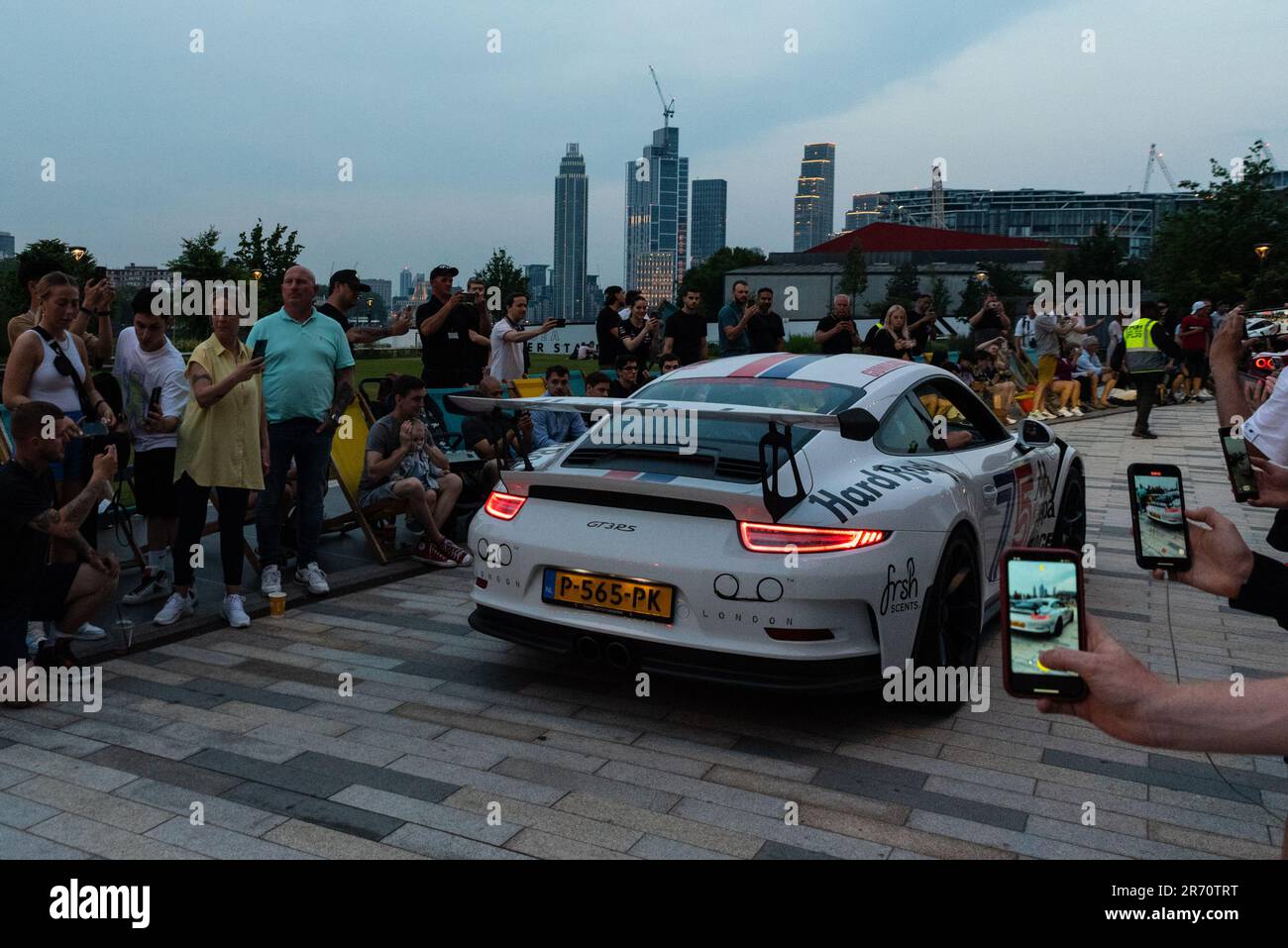 Gumball 3000 supercar rally visiting the redeveloped Battersea