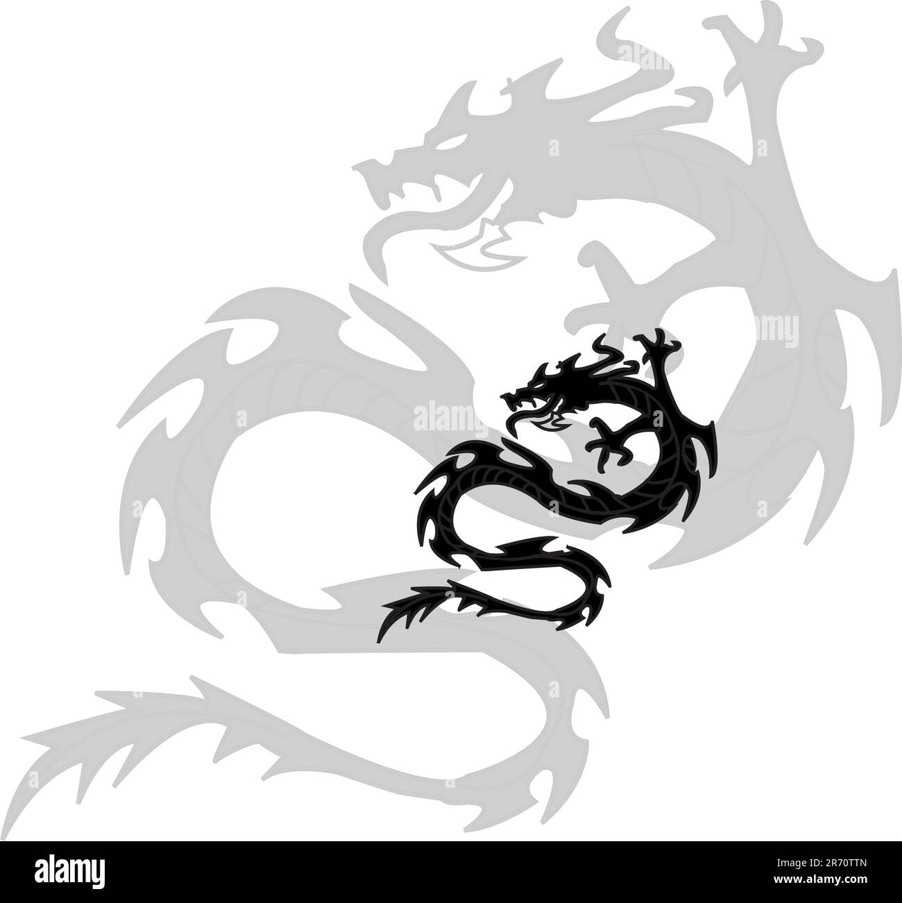 black silhouette of dragon. shade of drakona.na white background Stock Vector