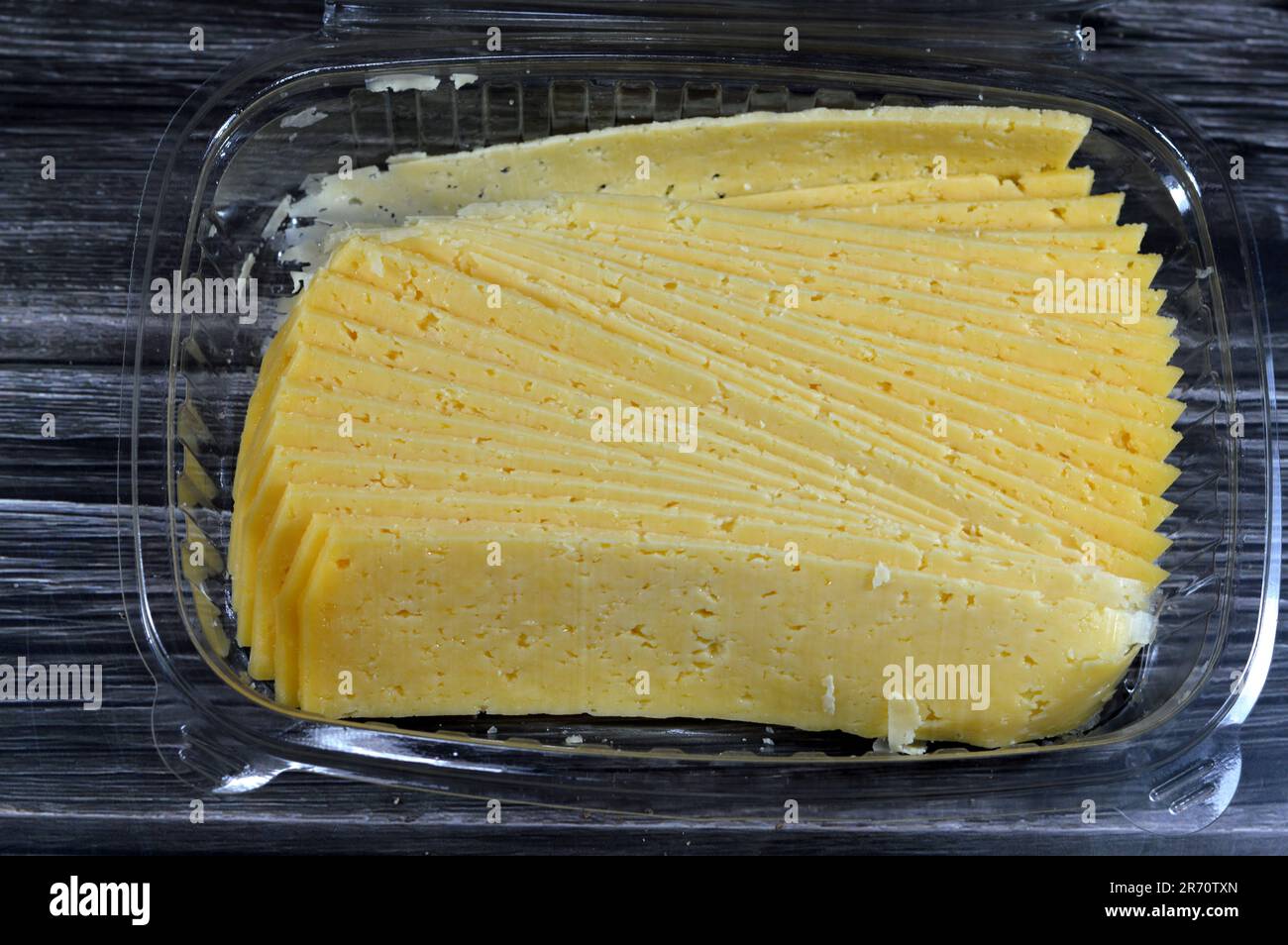 Slices of Egyptian Rumi cheese, also called gebna romiya or gebna