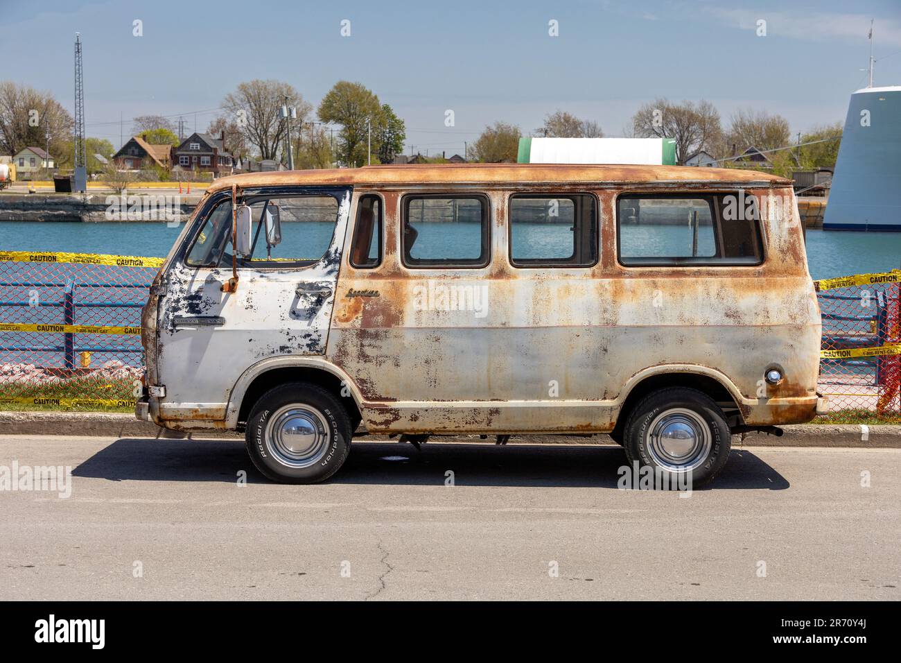 1966 Chevy Sportvan Deluxe Rusted A Renovation Project Needs Paint Parked In Port Colborne Ontario Canada Retro Minivan Microvan Stock Photo