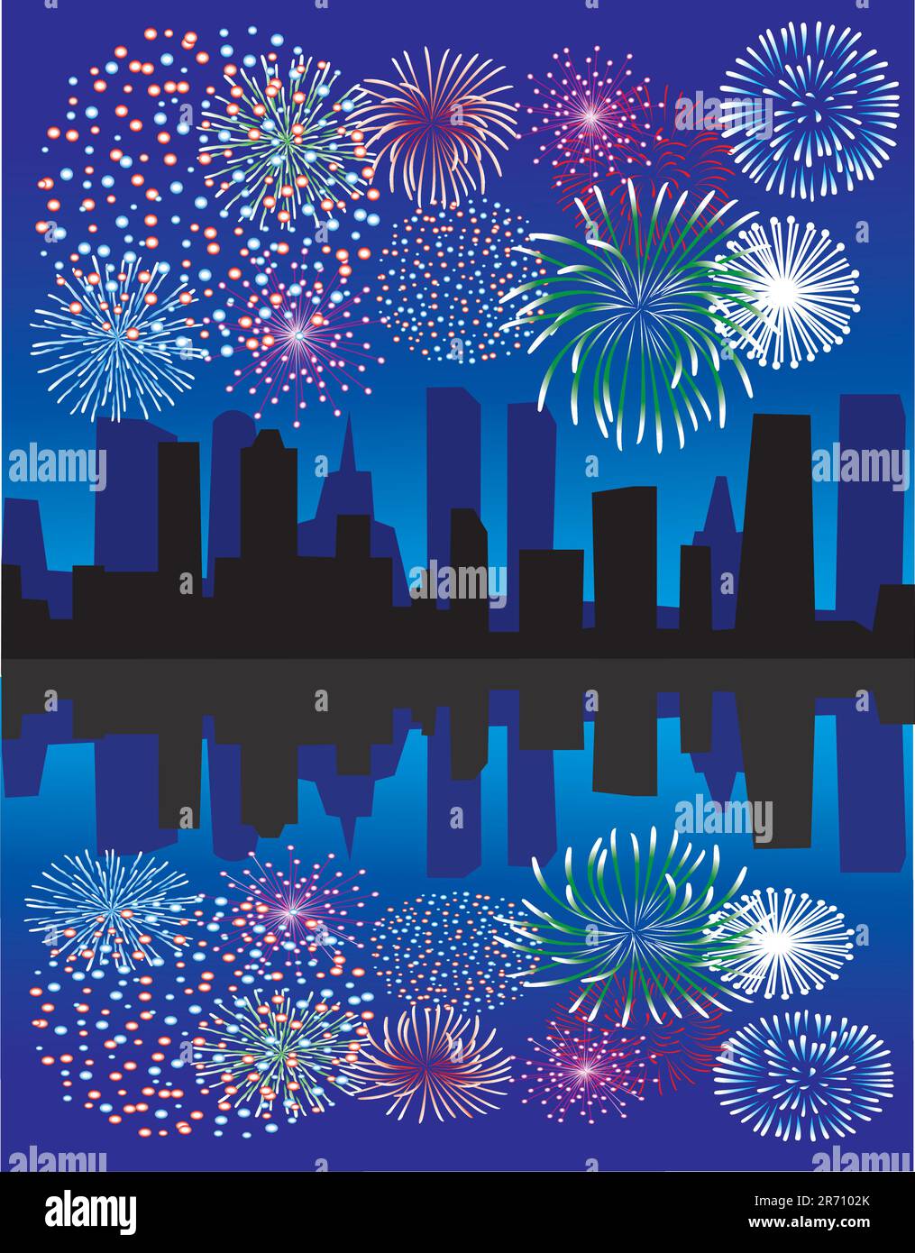 vector fireworks over city with reflection Stock Vector Image & Art - Alamy