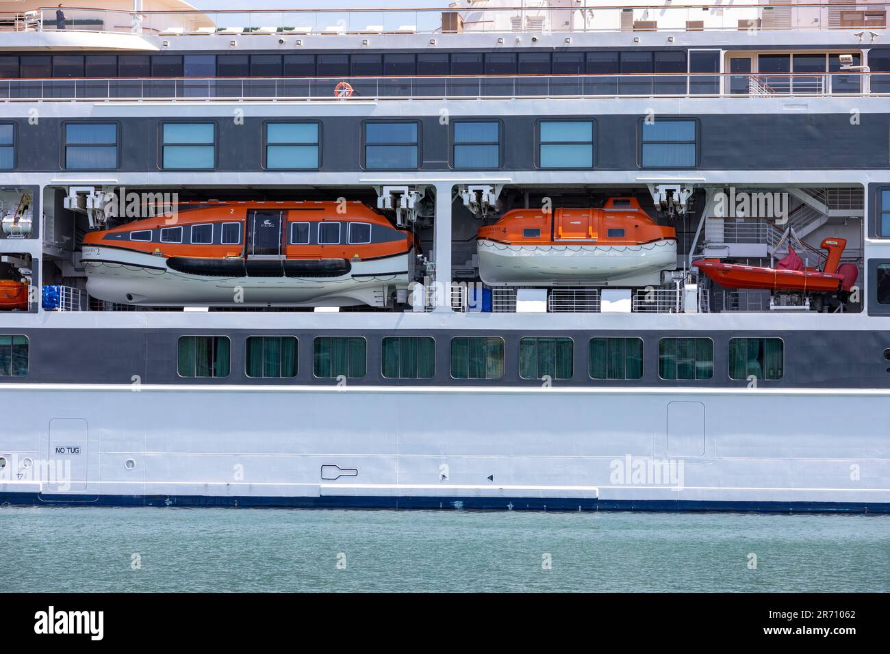 Viking Octantis Expedition Cruise Ship Life Boats Close Up Cruise Ship Lifeboats Stock Photo