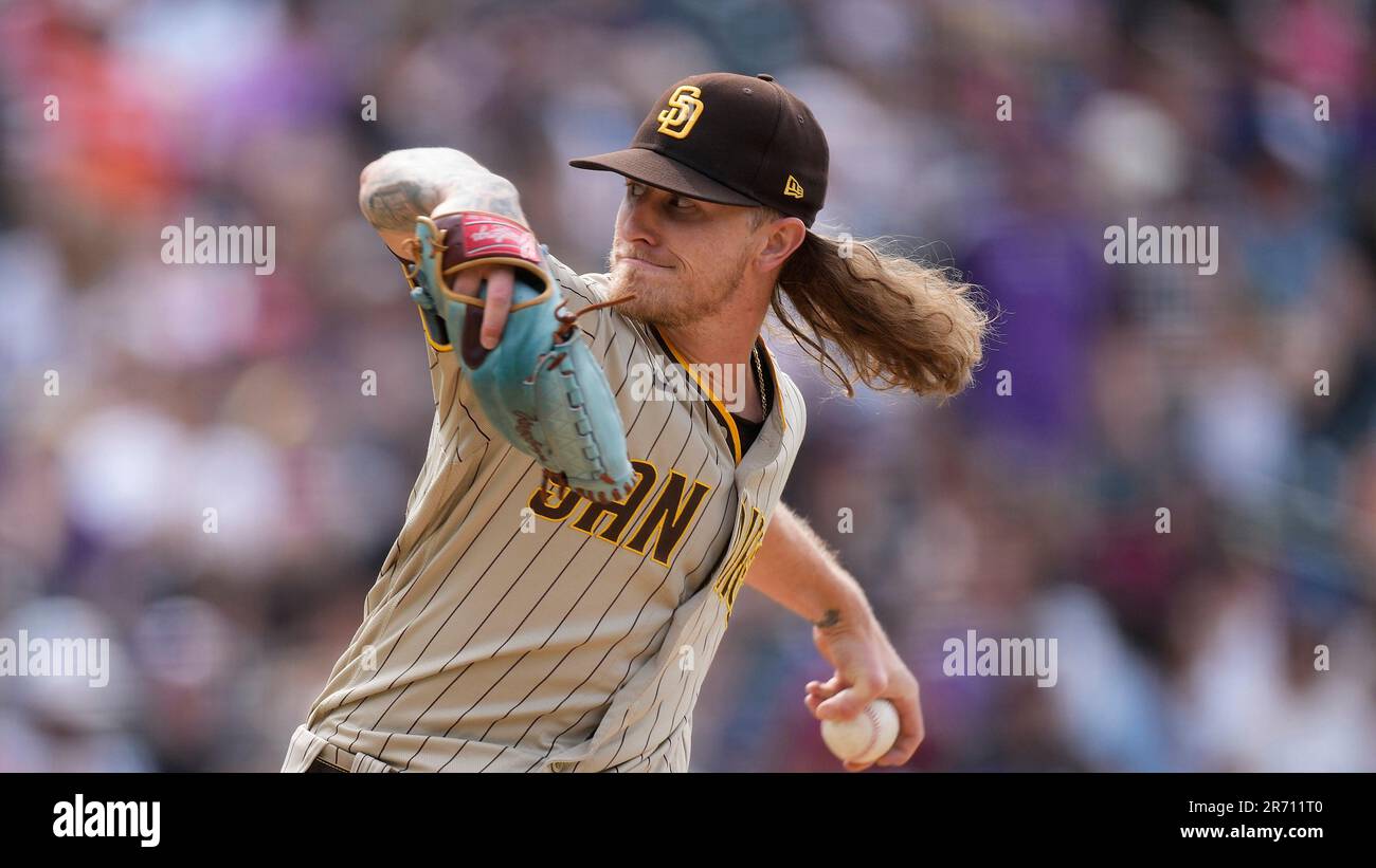San Diego Padres relief pitcher Josh Hader warms up before a baseball game  against the Colorado Rockies, Monday, July 31, 2023, in Denver. (AP  Photo/David Zalubowski Stock Photo - Alamy