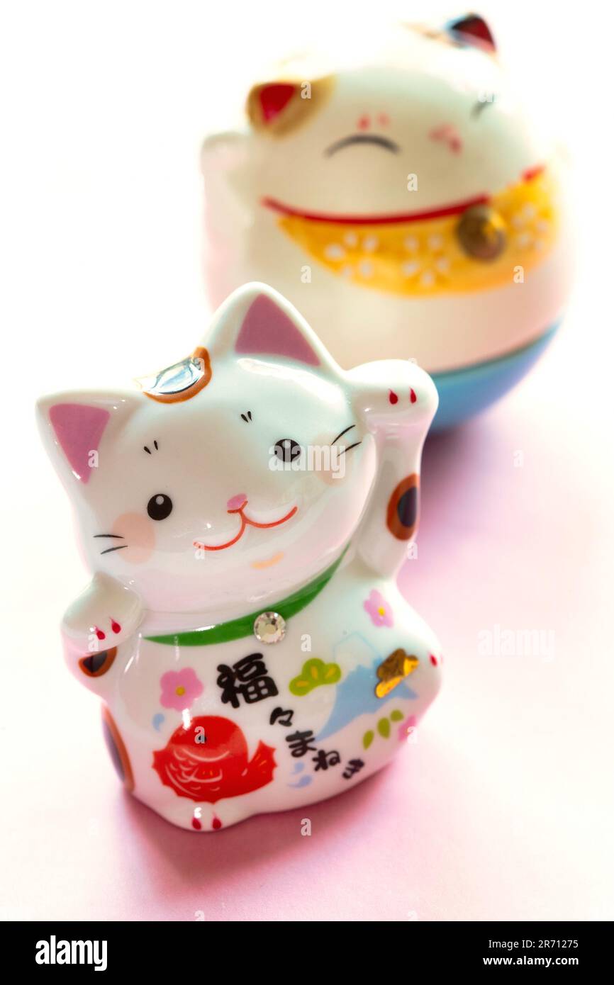 Maneki Neko, Lucky Cat Figurines Stock Photo