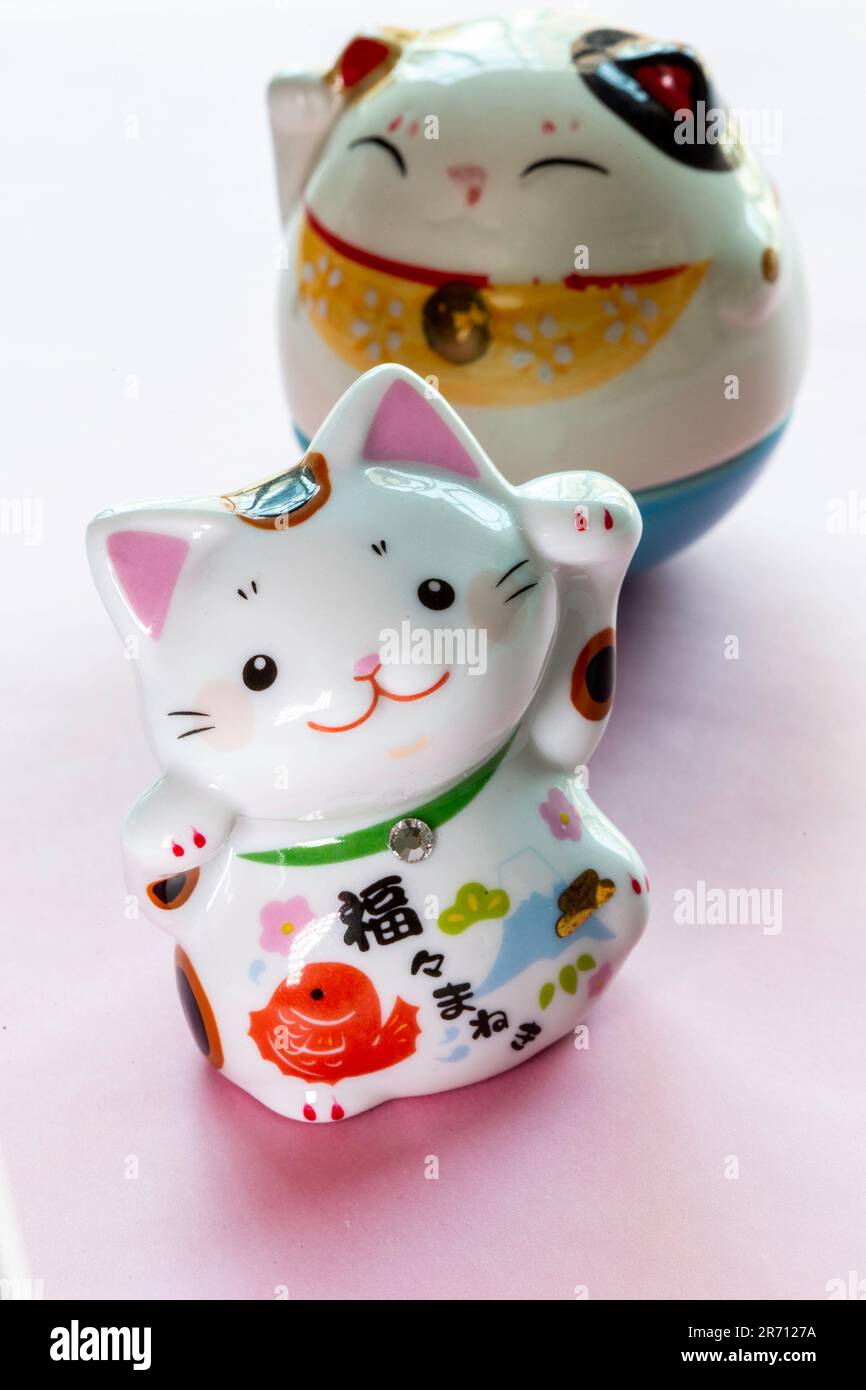 Maneki Neko, Lucky Cat Figurines Stock Photo