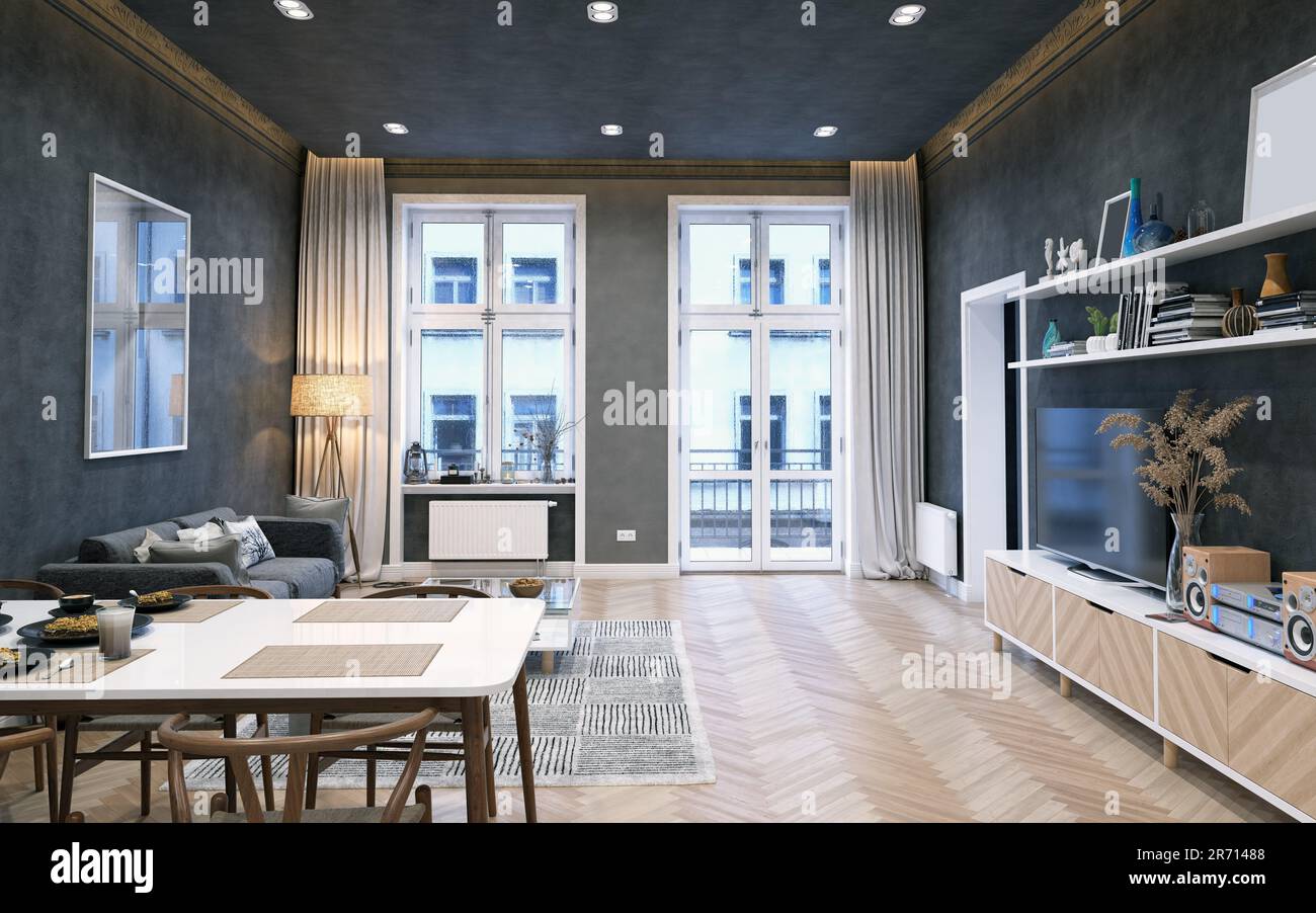Cozy white house render. 3d Stock Photo - Alamy