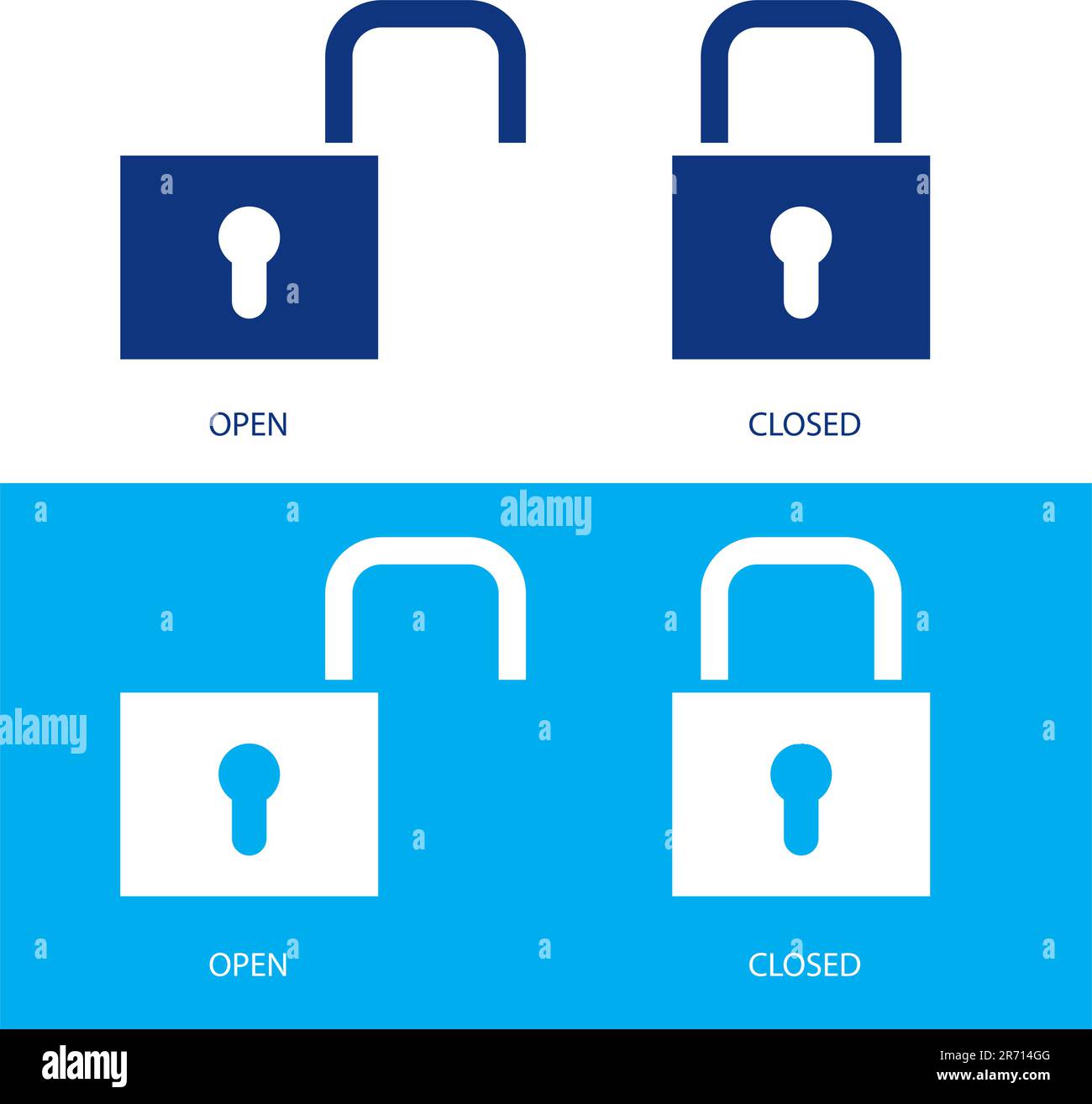 Illustration of padlocks in open and closed positions Stock Vector