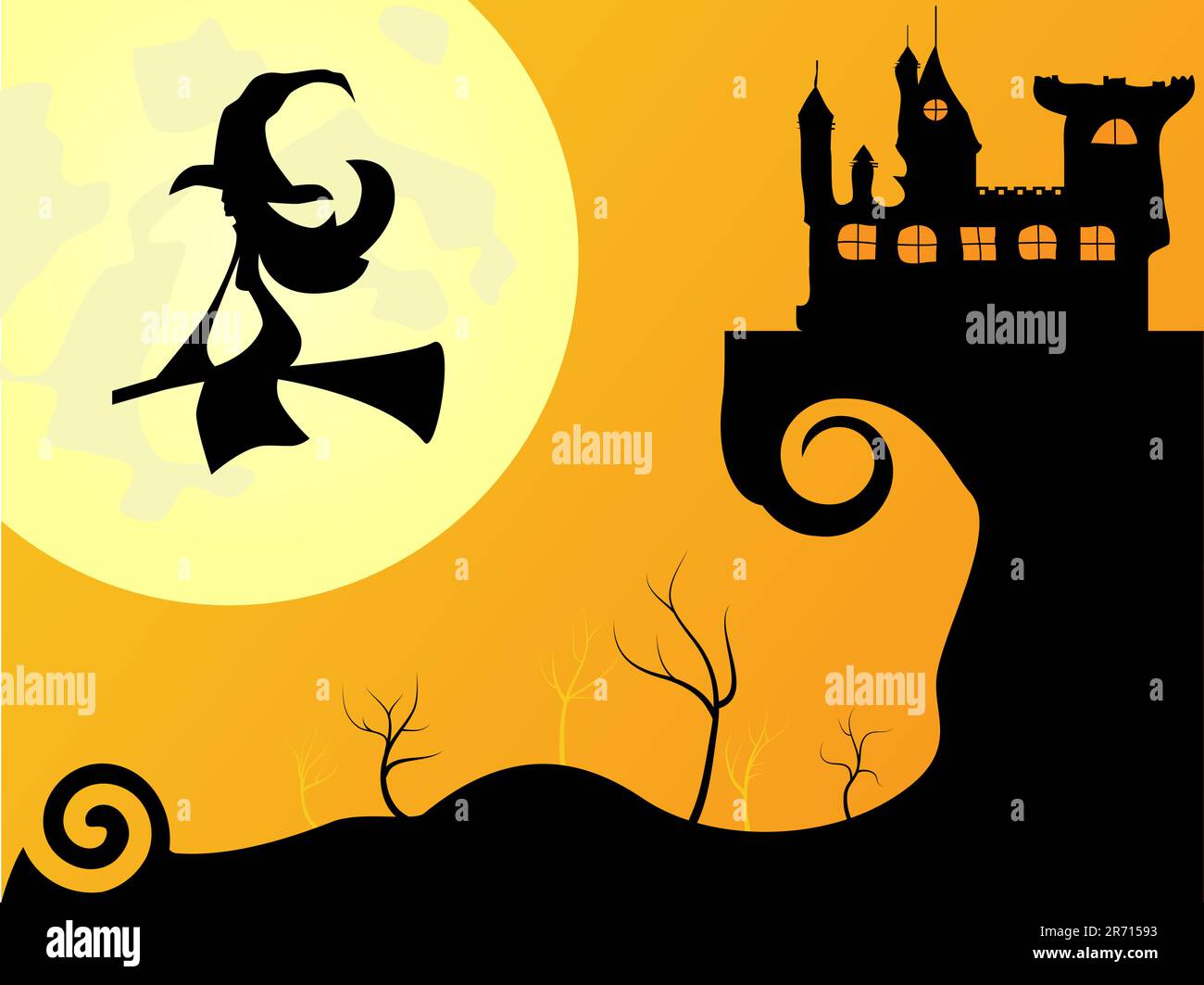 Vector picture for Halloween - moon, with and castle Stock Vector Image ...