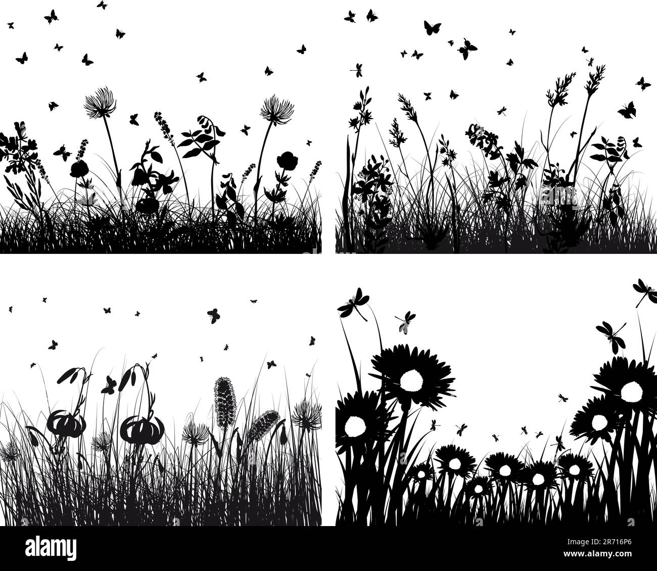Set of four vector grass silhouettes backgrounds Stock Vector