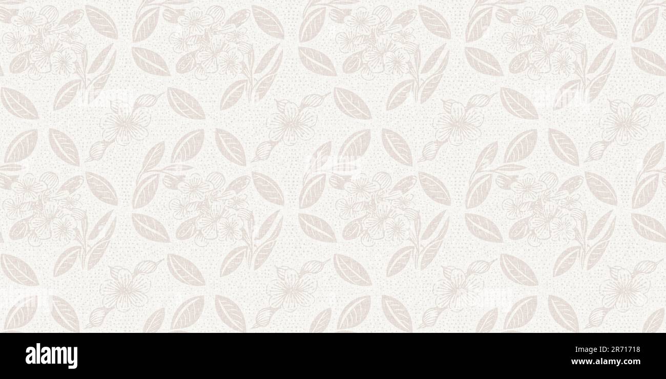 Subtle rustic elegance wedding floral block print linen seamless border ...