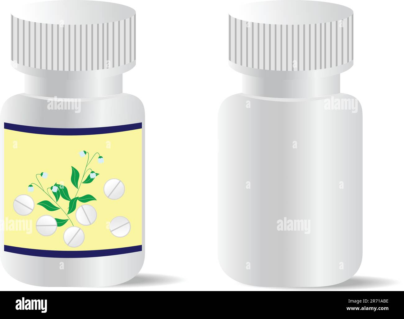 Two realistic bottles with tablets are isolated on white background. Vector Stock Vector