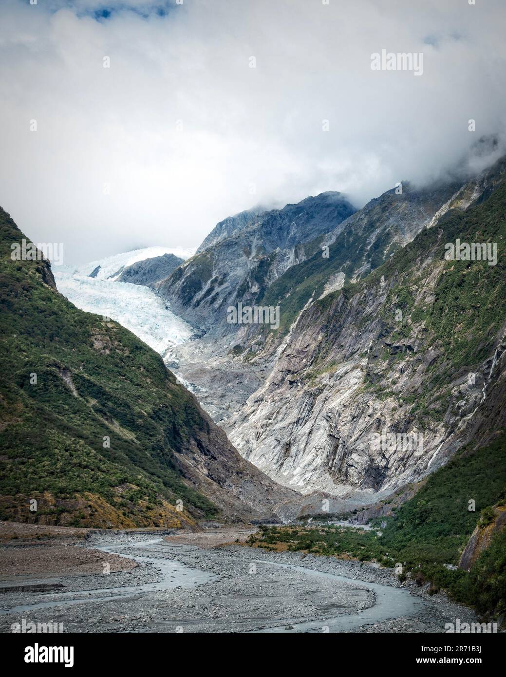 The retreating Franz Josef glacier on the South Island of New Zealand. Stock Photo