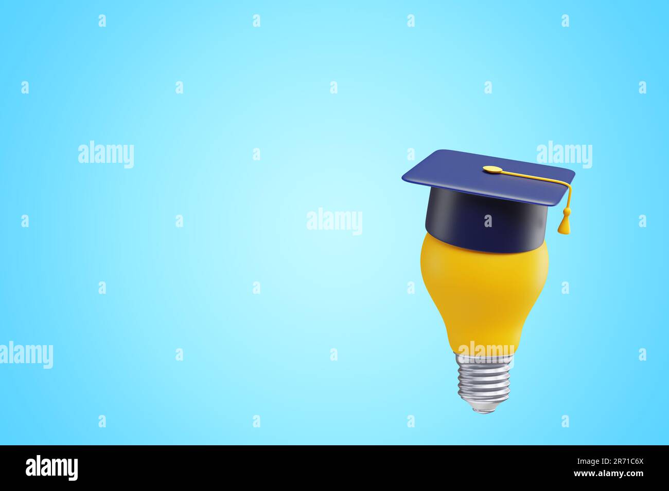 Academic graduation cap on a light bulb. 3d rendering Stock Photo