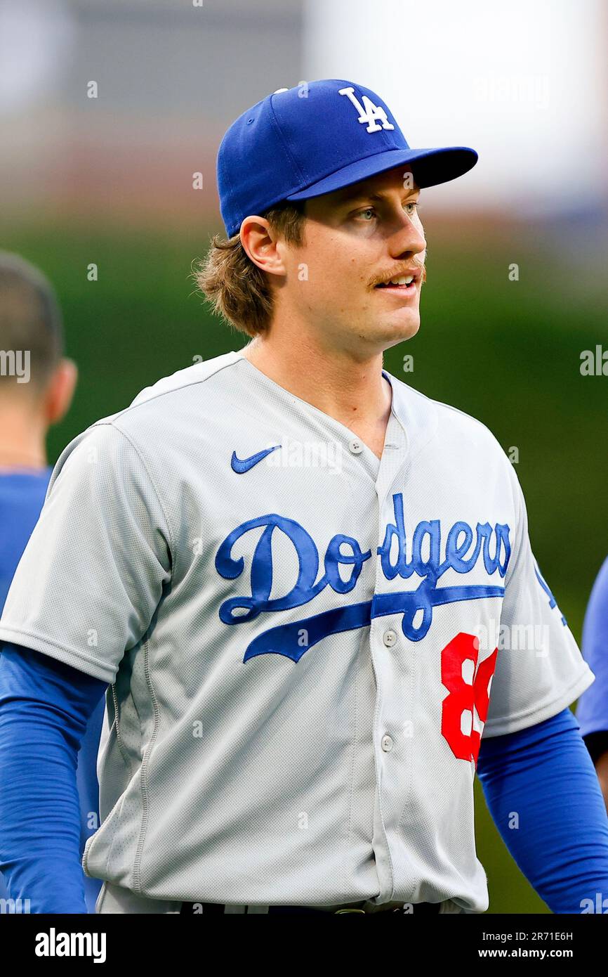 PHILADELPHIA, PA - JUNE 09: Jonny DeLuca #89 of the Los Angeles Dodgers  warms up prior to the game against the Philadelphia Phillies during the  game at Citizens Bank Park on June