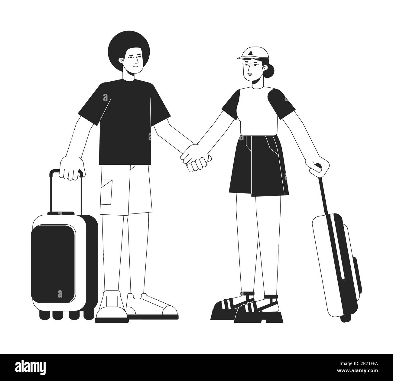 Ethnic couple traveling bw vector spot illustration Stock Vector