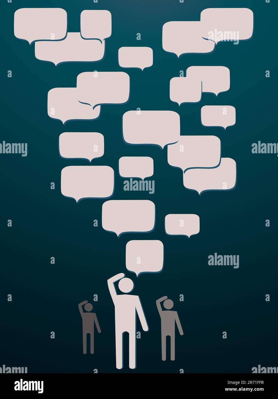thinking mans and dialog boxes vector illustration on dark background Stock Vector