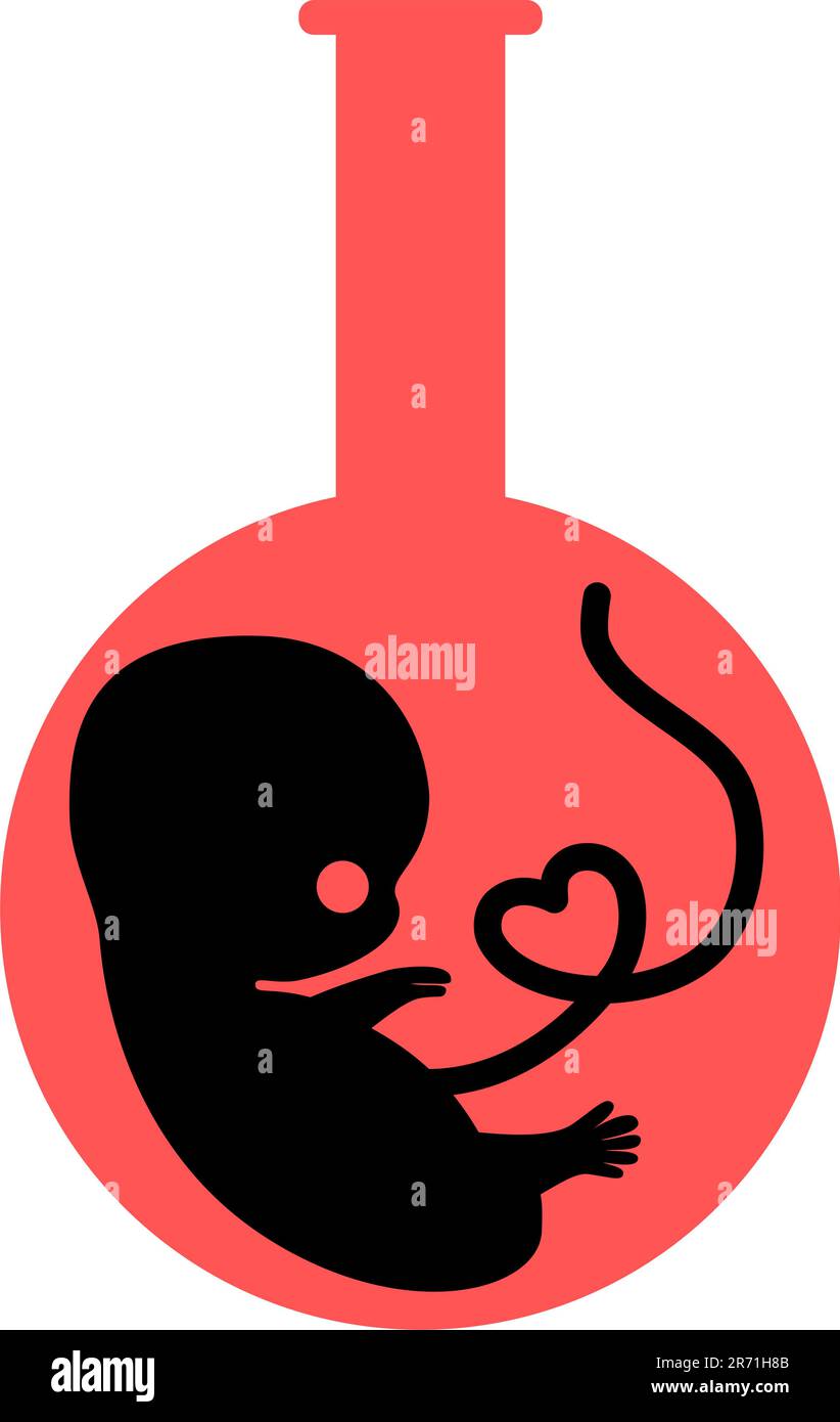 test tube baby with love heart vector silhouette Stock Vector