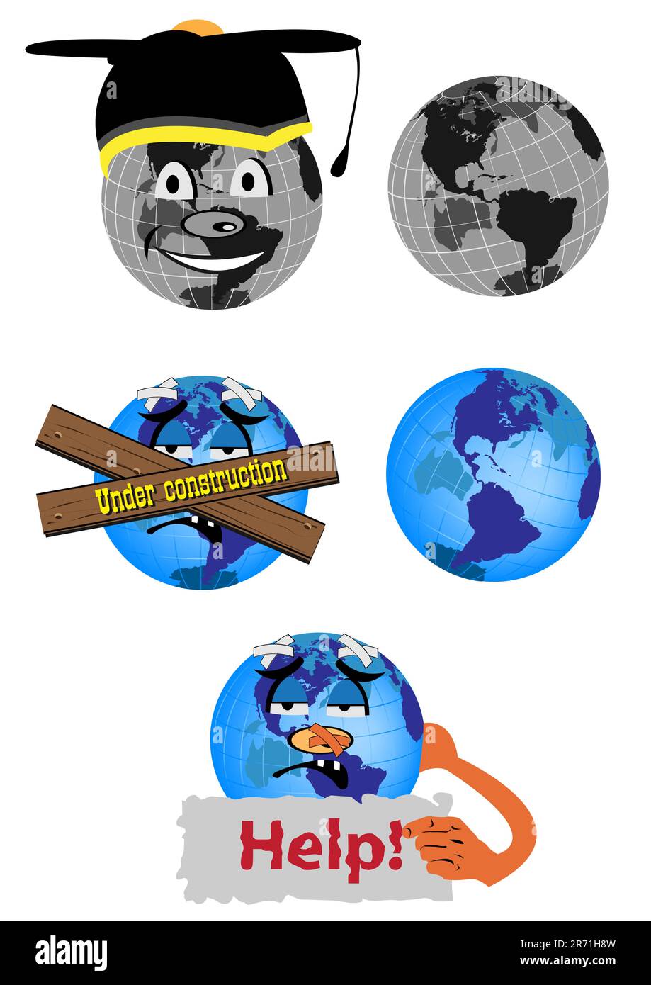 Fun Vector illustration of black and white and colored globe Stock ...