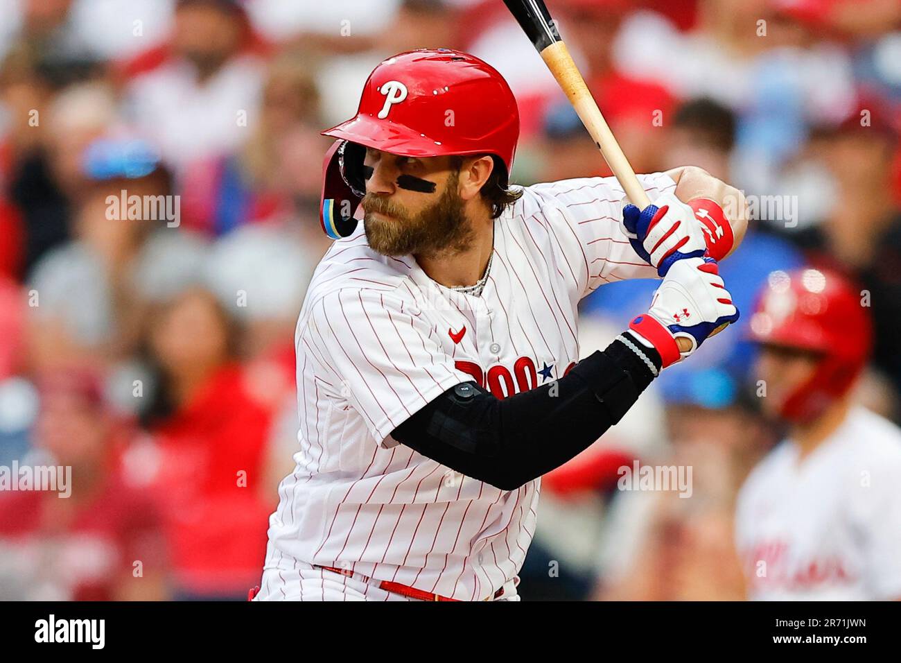 PHILADELPHIA, PA - JUNE 09: Bryce Harper #3 of the Philadelphia Phillies at  bat during the game against the Los Angeles Dodgers at Citizens Bank Park  on June 9, 2023 in Philadelphia