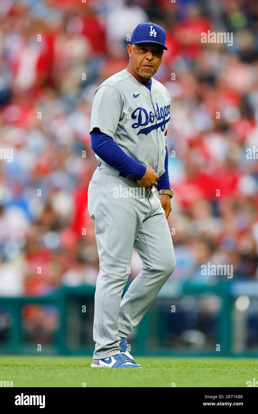 PHILADELPHIA, PA - JUNE 09: Dave Roberts #30 of the Los Angeles Dodgers  walks back to the dugout during the game against the Philadelphia Phillies  during the game at Citizens Bank Park