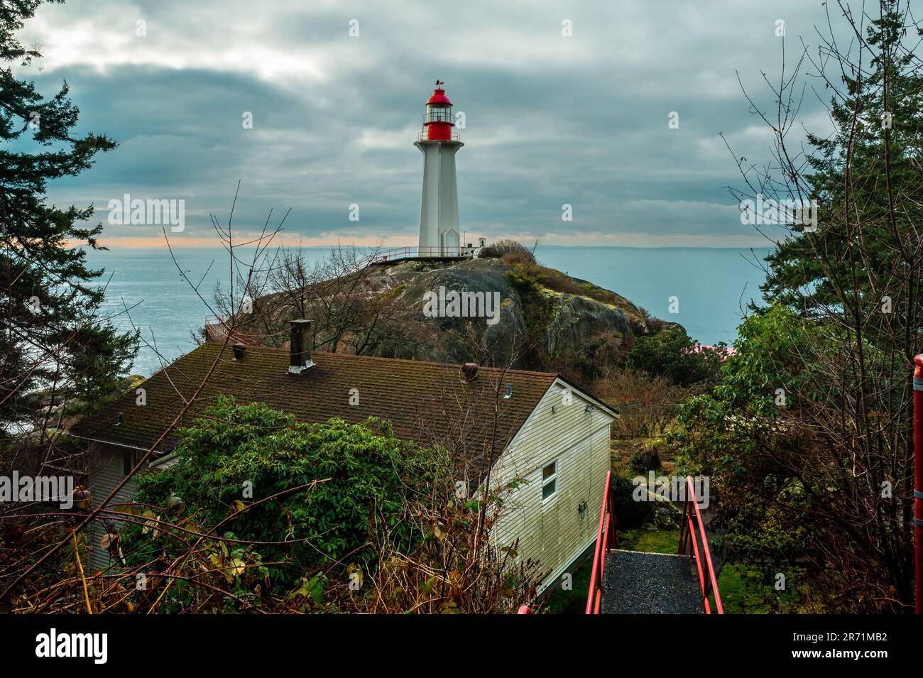 Lighthouse at Point Atkinson on West Vancouver on a winter morning with ...